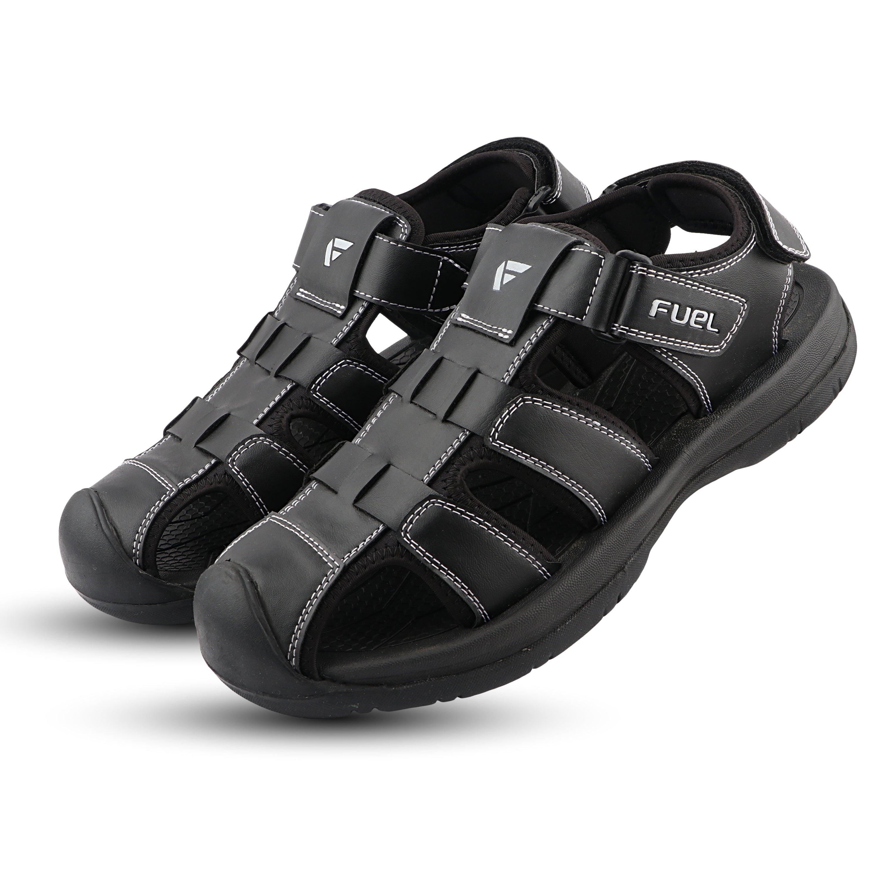 FUEL Commando-1 Comfortable Outdoor & Daily Wear  Men’s Flexible Fisherman Sandals with Protective Toe Cap (Black)