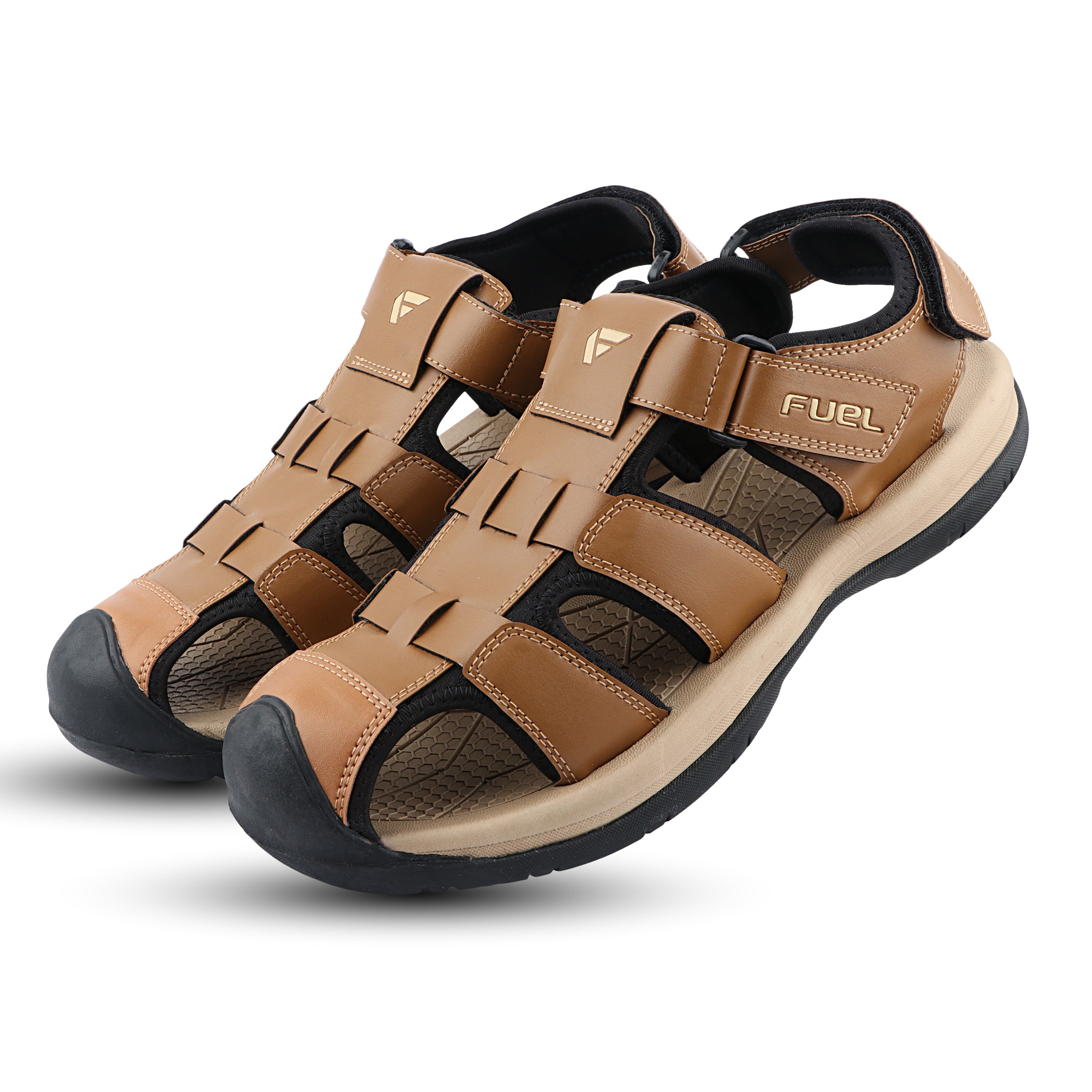 FUEL Commando-1 Comfortable Outdoor & Daily Wear  Men’s Flexible Fisherman Sandals with Protective Toe Cap (Tan)