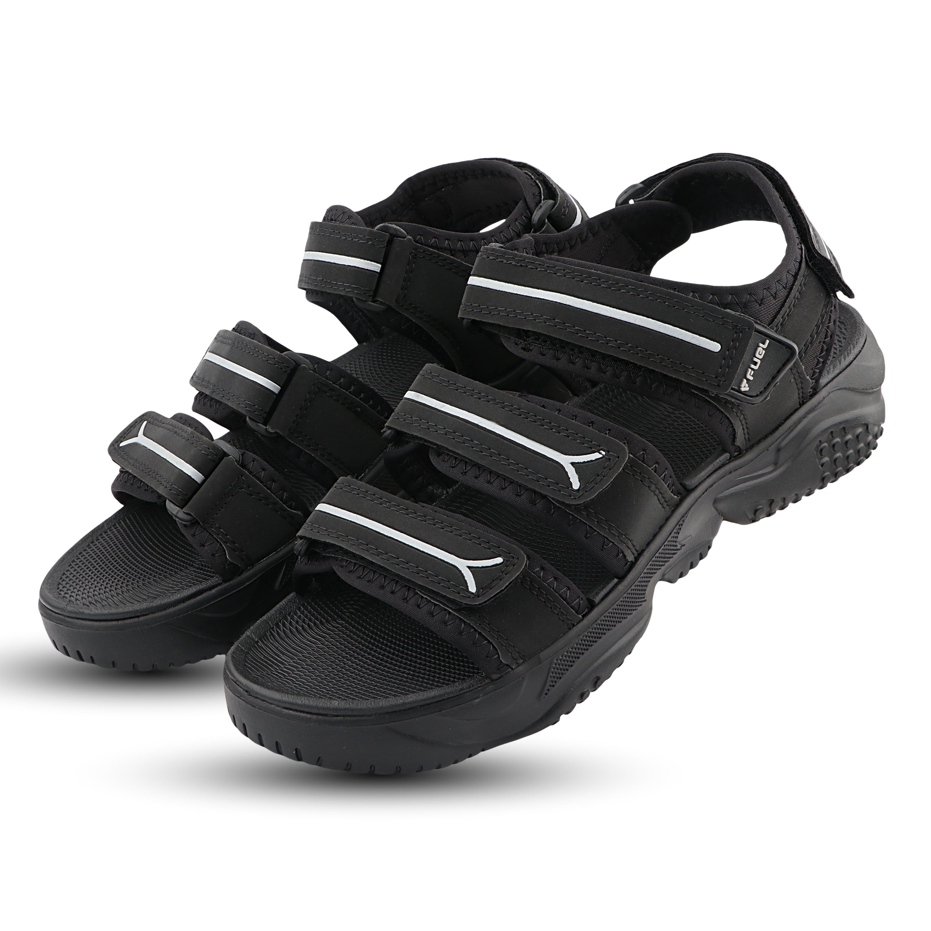 FUEL Keta Chunky Sandals for Men – Comfortable Lycra + Rexine Upper with Velcro Closure, Cushioned Footbed & Lightweight EVA Sole for Casual and Regular Wear (Black)