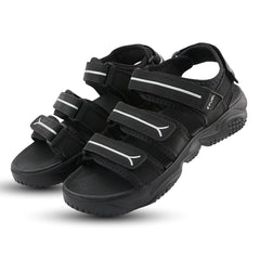 FUEL Keta Chunky Sandals for Men – Comfortable Lycra + Rexine Upper with Velcro Closure, Cushioned Footbed & Lightweight EVA Sole for Casual and Regular Wear (Black)