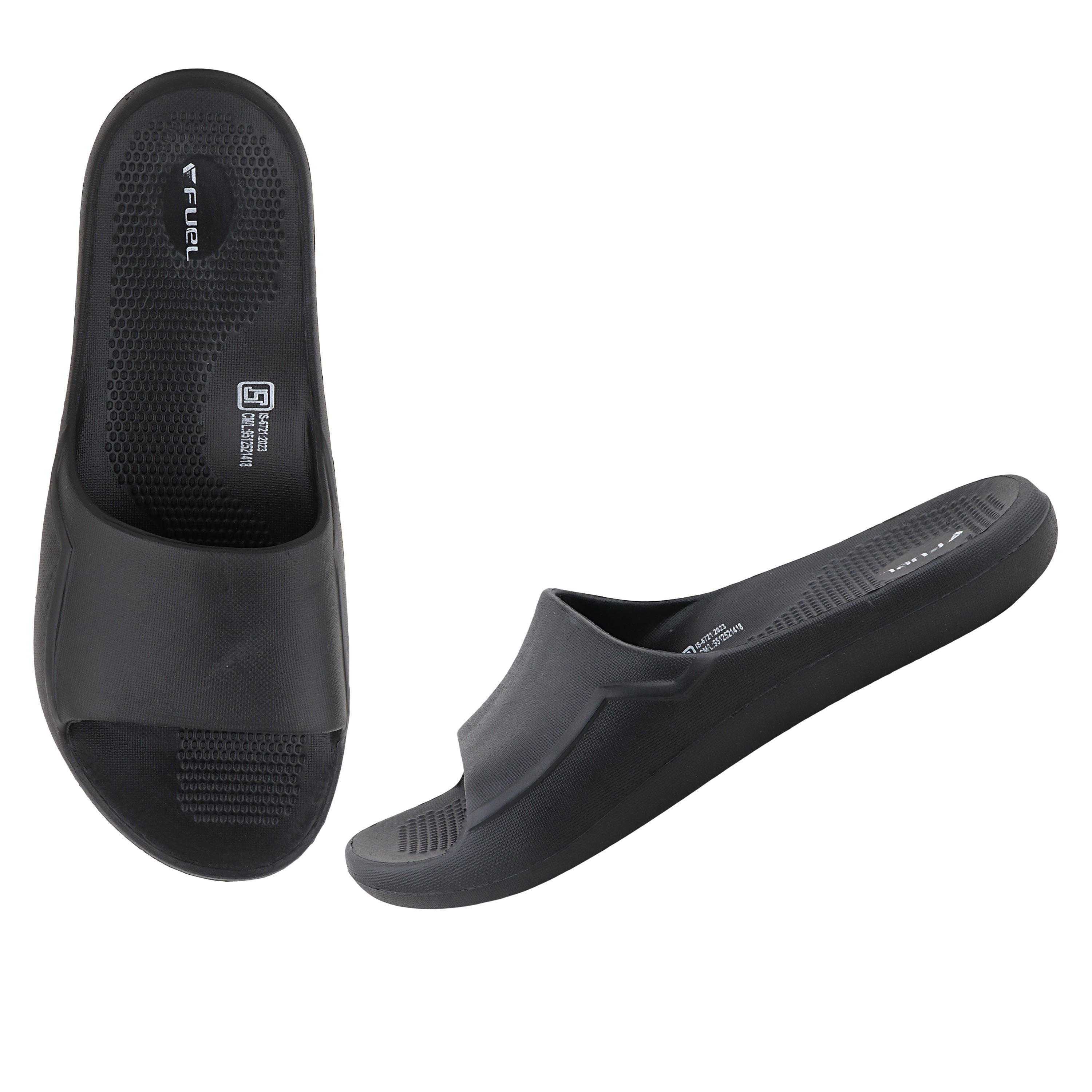 Fuel Swift Black Comfort Slides with Textured EVA Sole, Anti-Slip Slip-On Slippers