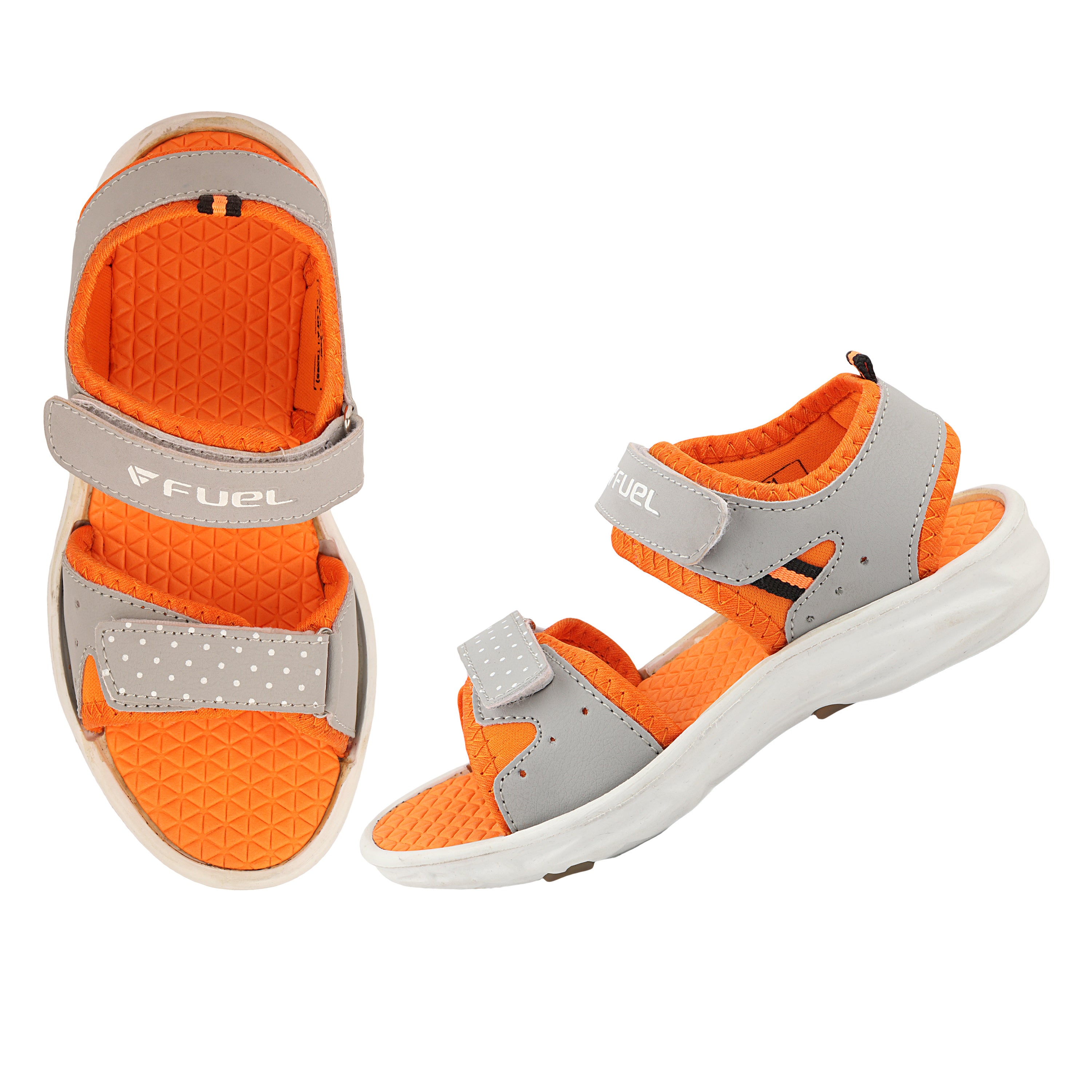 FUEL Yug-01 Cushioned Footbed with Velcro Closure & Lightweight EVA Sole Sports Sansal for Kids (Orange)