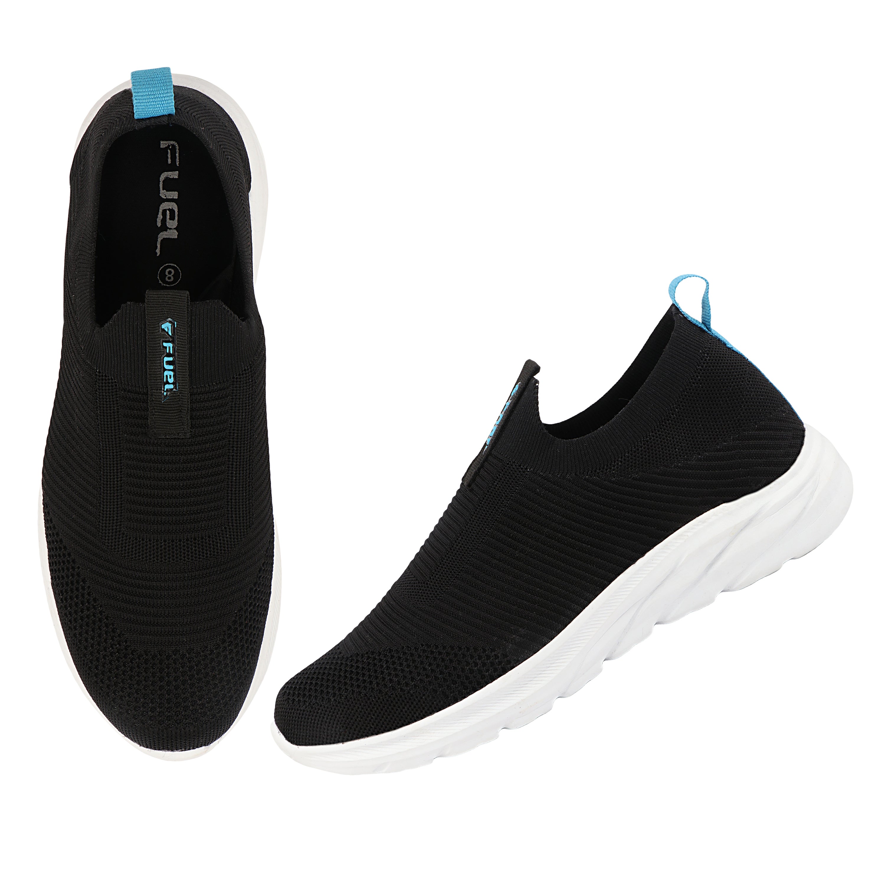 FUEL Flash-02 Soft Cushioned Insole and Breathable Knit Upper with EVA Sole & Casual Slip-On Sports Shoes for Men (Black)