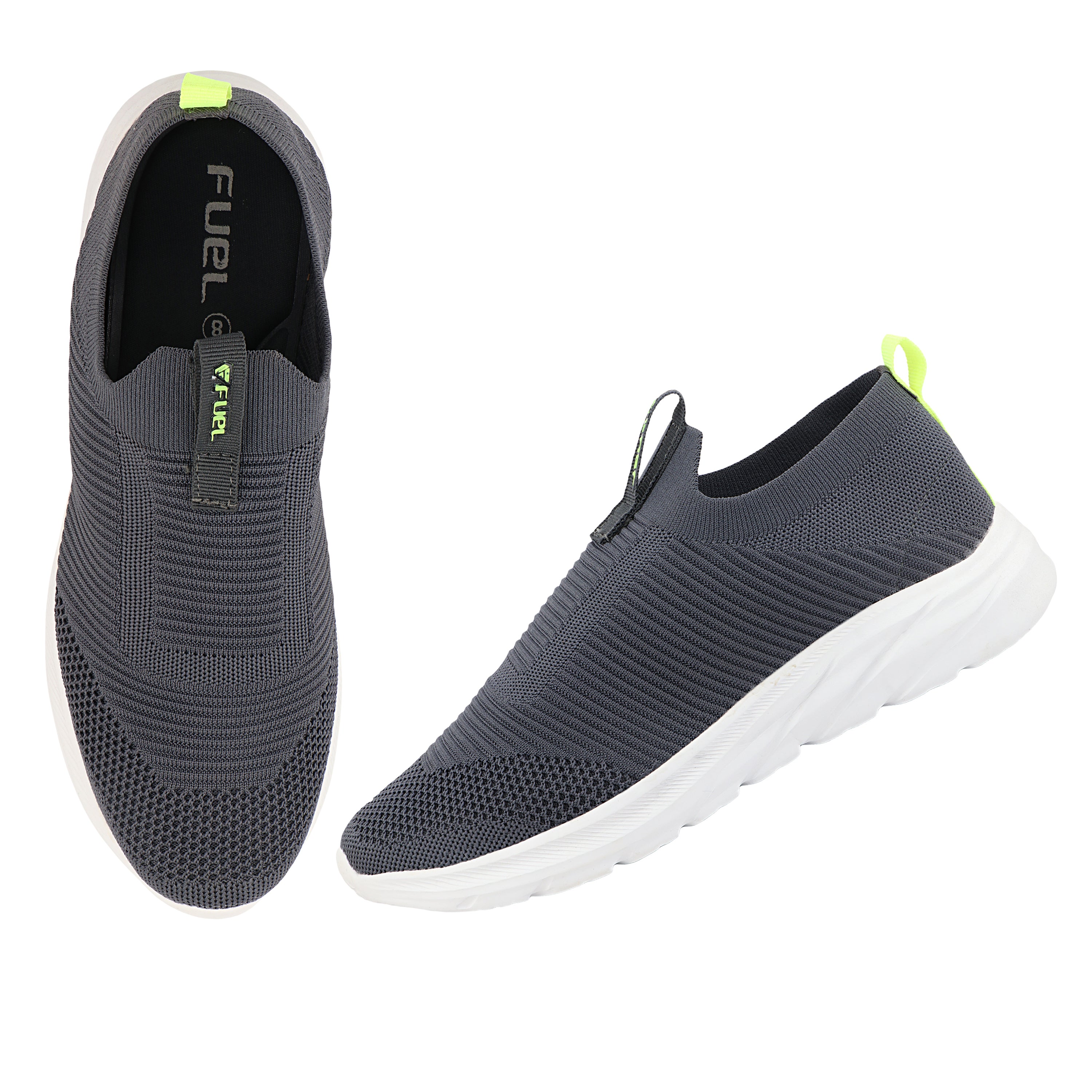 FUEL Flash-02 Soft Cushioned Insole and Breathable Knit Upper with EVA Sole & Casual Slip-On Sports Shoes for Men (Grey)