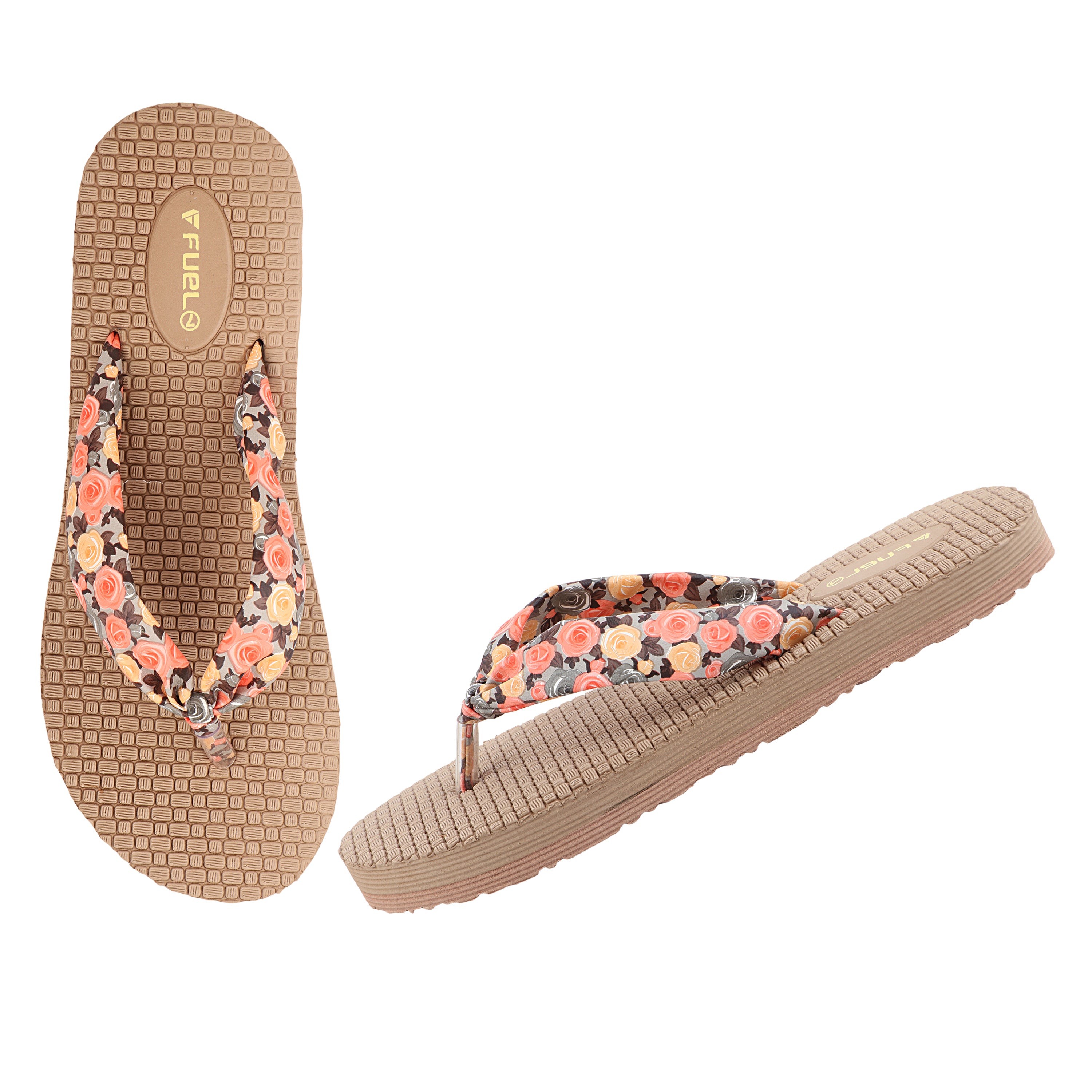 FUEL Flora Cushioned Footbed with Synthetic Cloth Upper & Lightweight EVA Sole for Women's (Orange)