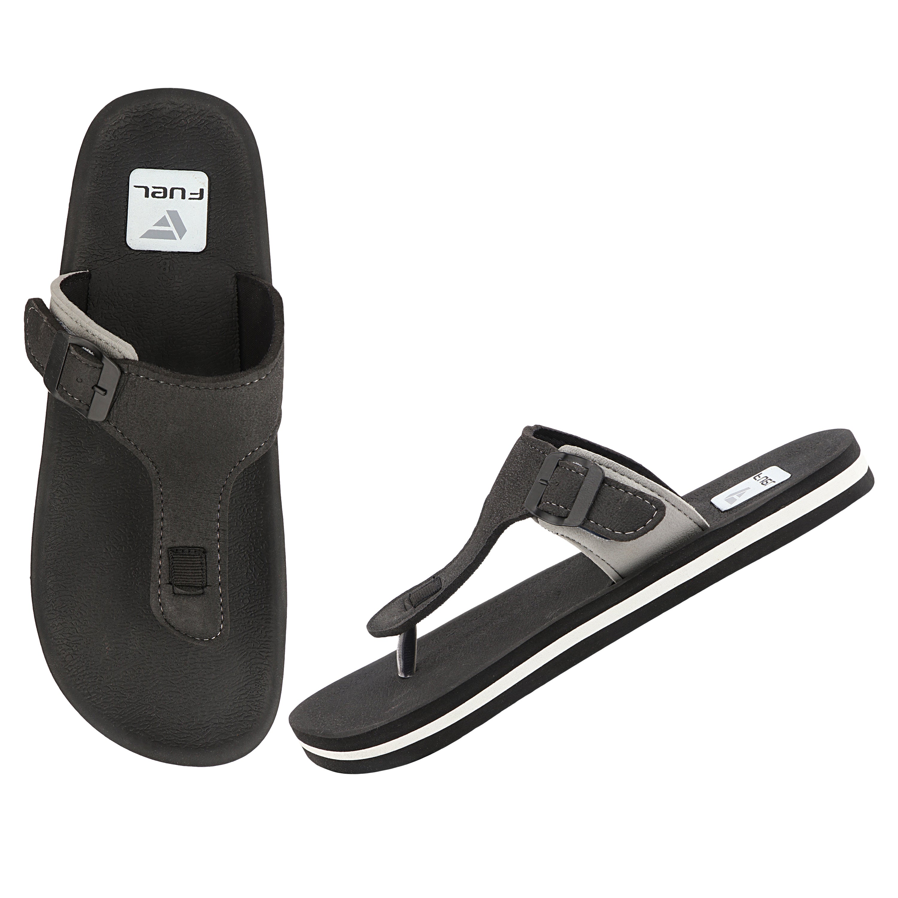 FUEL Walkfit Flexible EVA Sole Slippers with Cushioned Support for Men's (Black)