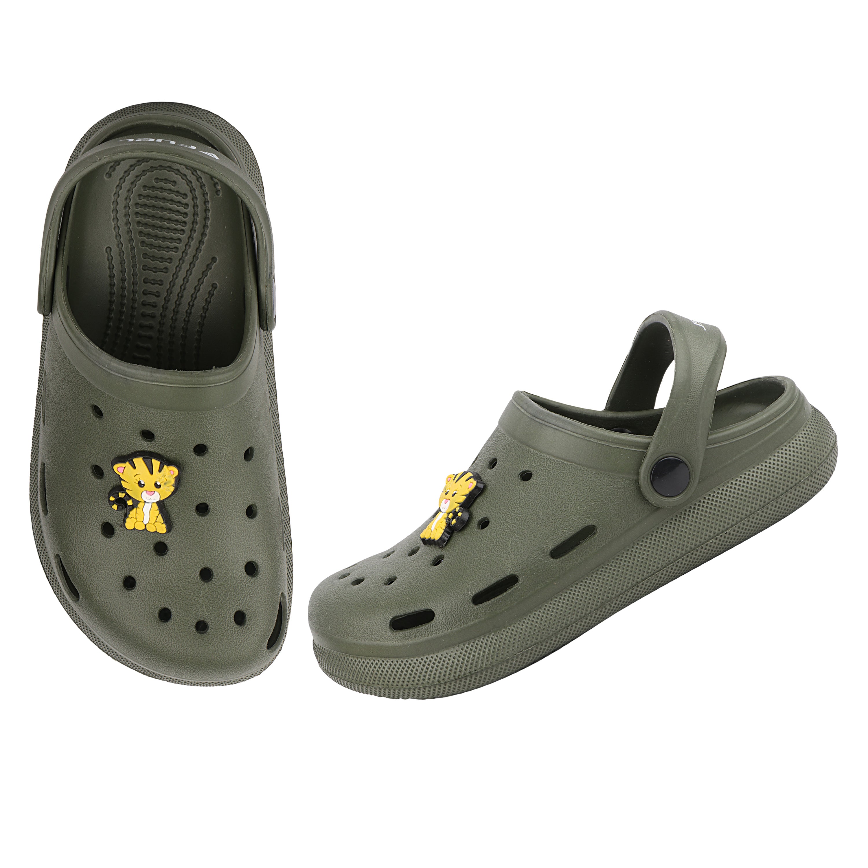 FUEL Hooper Lightweight & Comfortable Pull-On Casual Clogs with Cushioned Footbed for Kids (Olive)