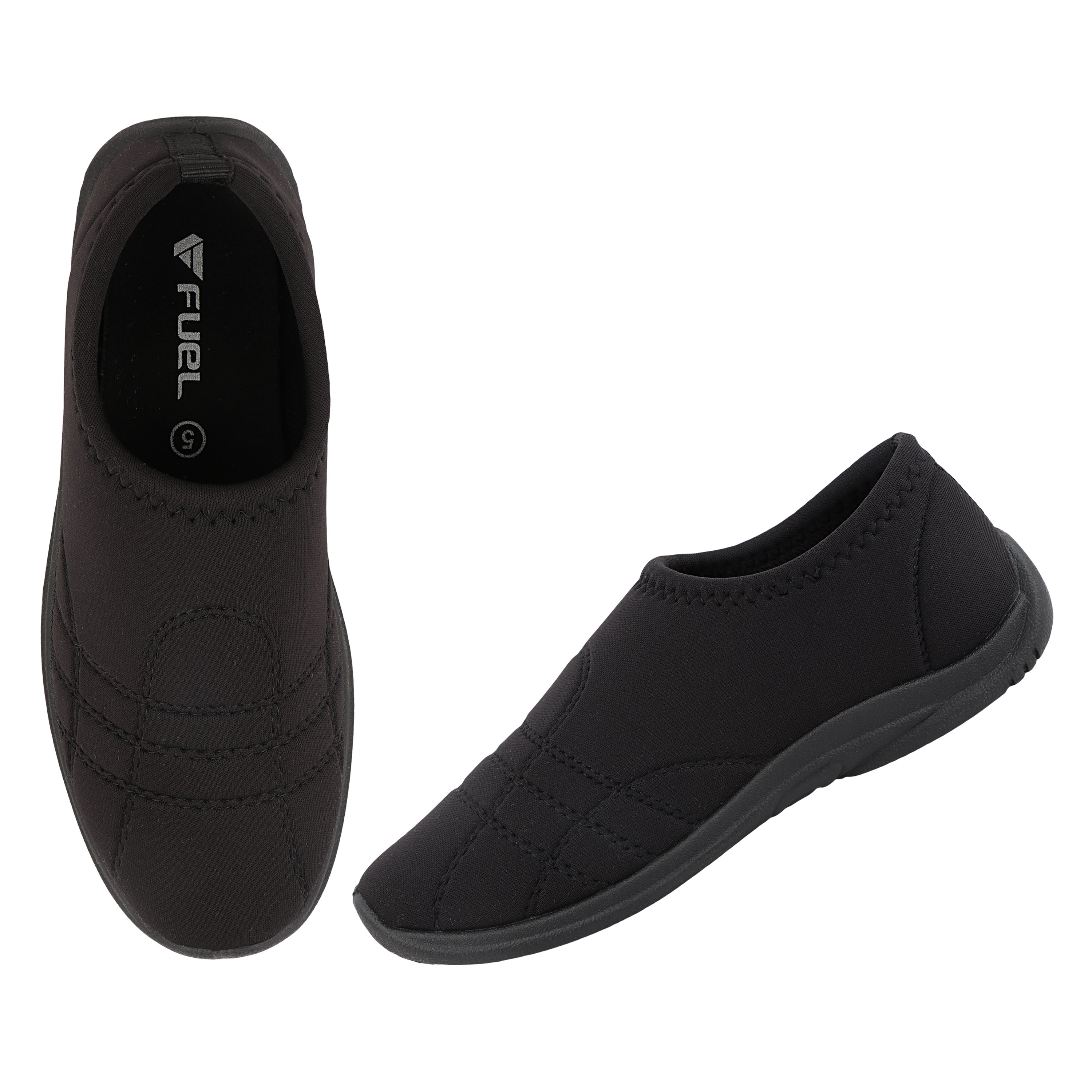 FUEL Comfort-05 Lightweight & Breathable Lycra Upper with Cushioned Footbed Casual Slip-On Shoes for Women's (Black)