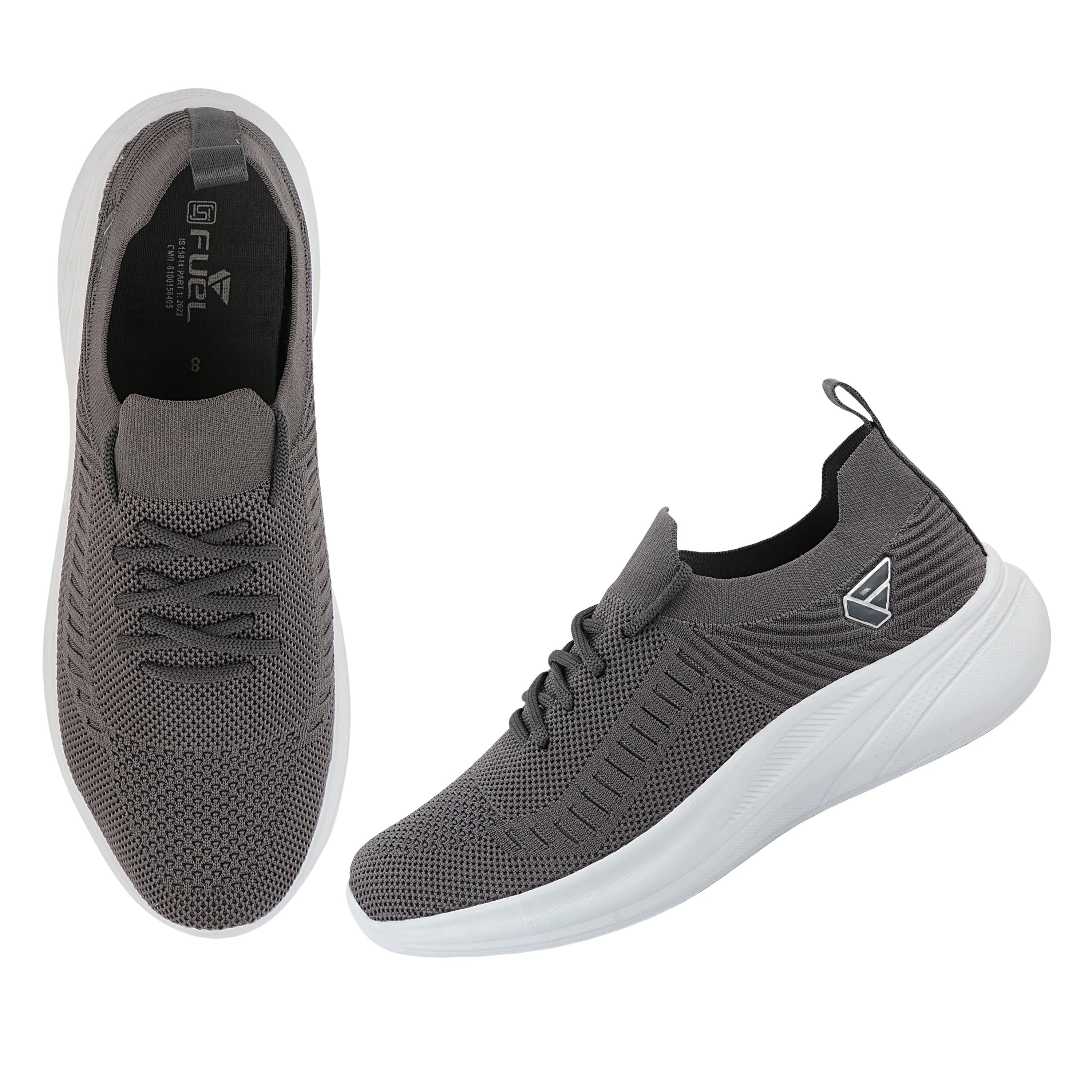 FUEL Player Breathable Knitted Fabric and Lightweight EVA Sole with Cushioned Footbed Sports Shoes for Men's (Grey)