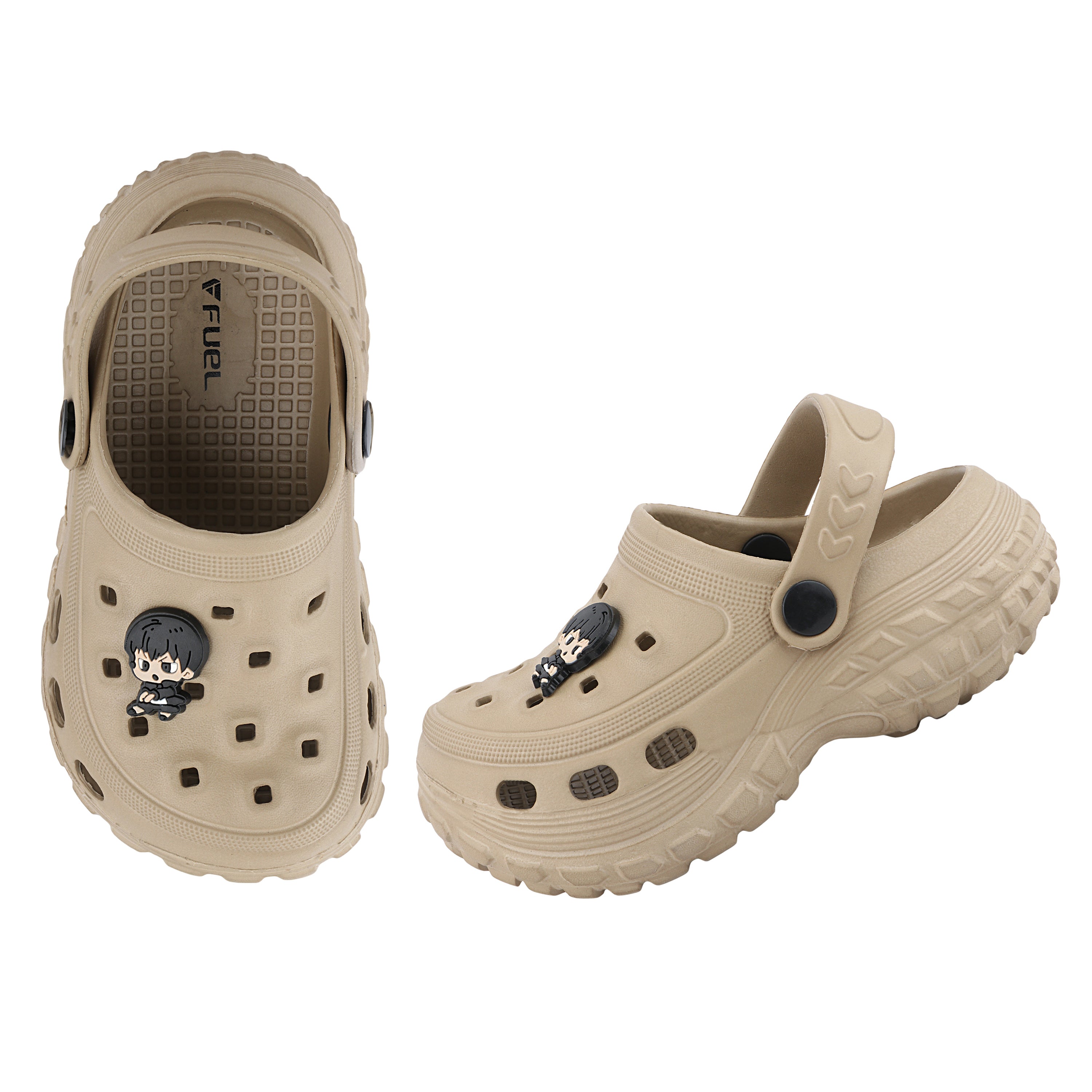 FUEL Poddle Cute & Lightweight EVA Slip-On Clogs for Kids (Khakhi)