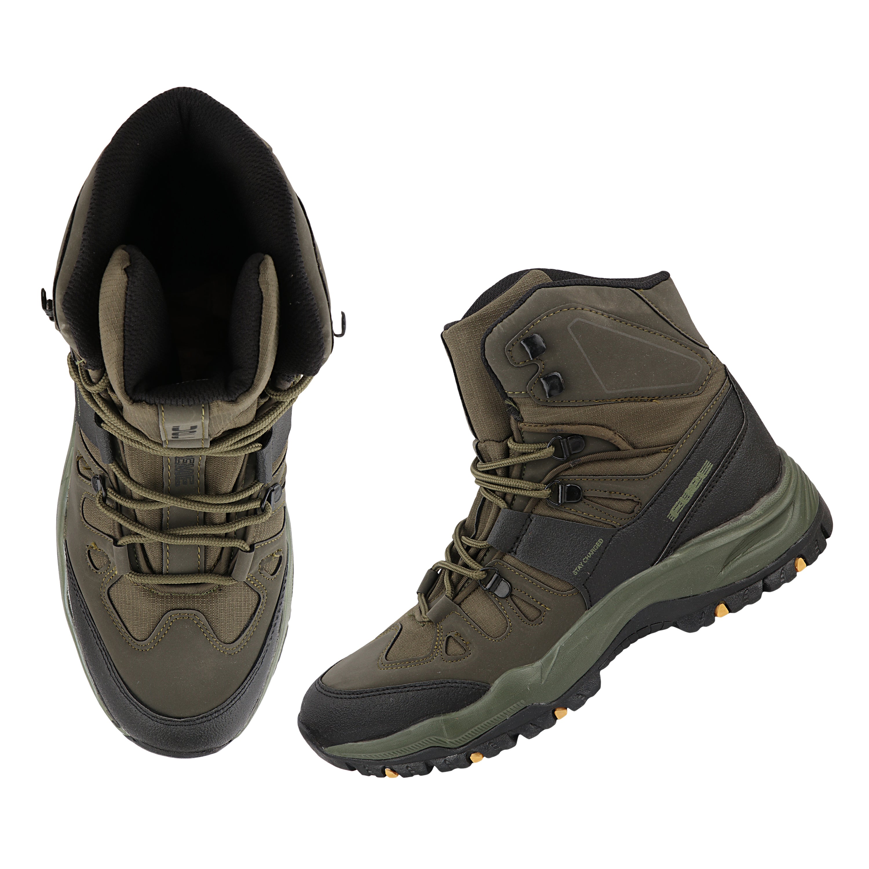 FUEL Force Men’s High-Ankle Shoes | Cushioned & Comfortable Lace-Up Shoes | EVA + Rubber Sole | Durable Synthetic Shoes for Walking, Travel, Outdoor & Regular Use (Olive)