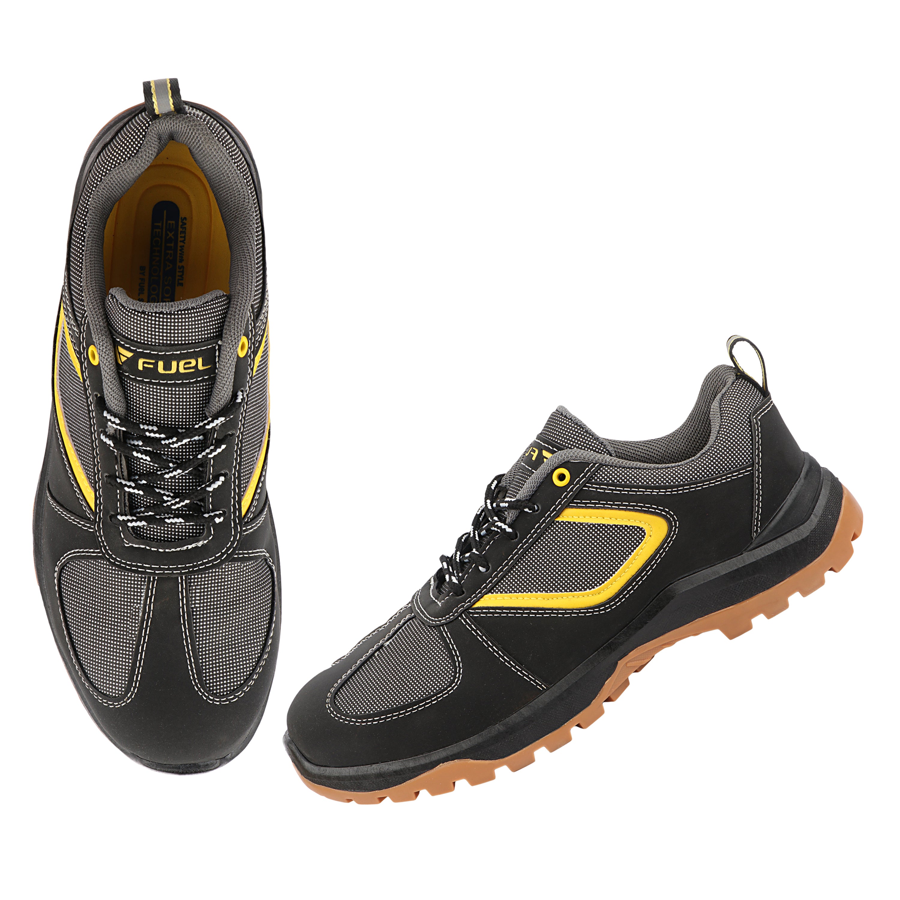 FUEL Diesel  Rexine & Mesh Upper, 200J Steel Toe Protection, Lace-Up Industrial Safety Work Shoes with Durable PVC Sole for Factory, Construction, Warehouse & Heavy-Duty Use Safety Shoes for Men's (Black)