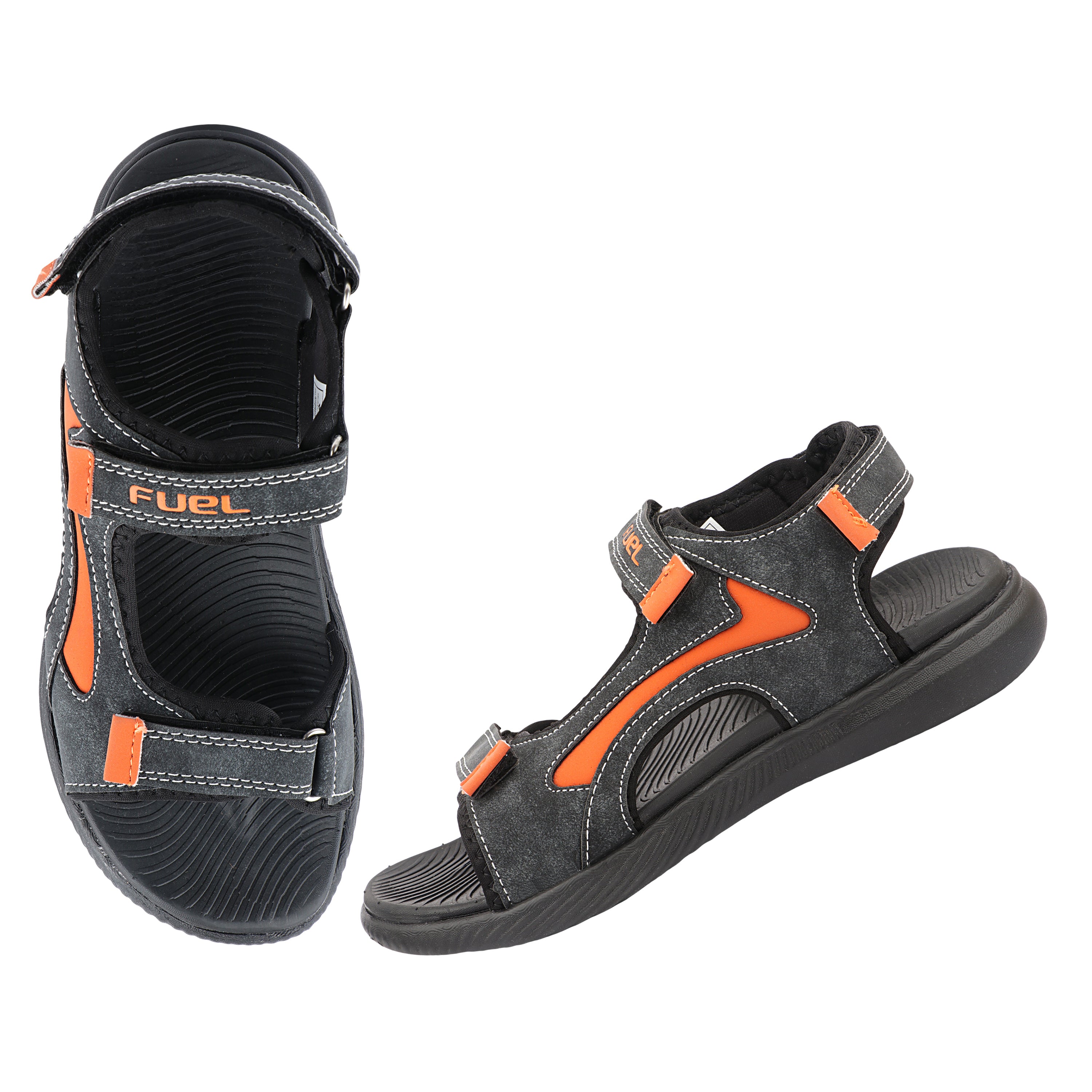 FUEL Power-lite-03 Outdoor Sports Sandals for Boys – Lycra Rexine Upper, Cushioned EVA Sole (Black)
