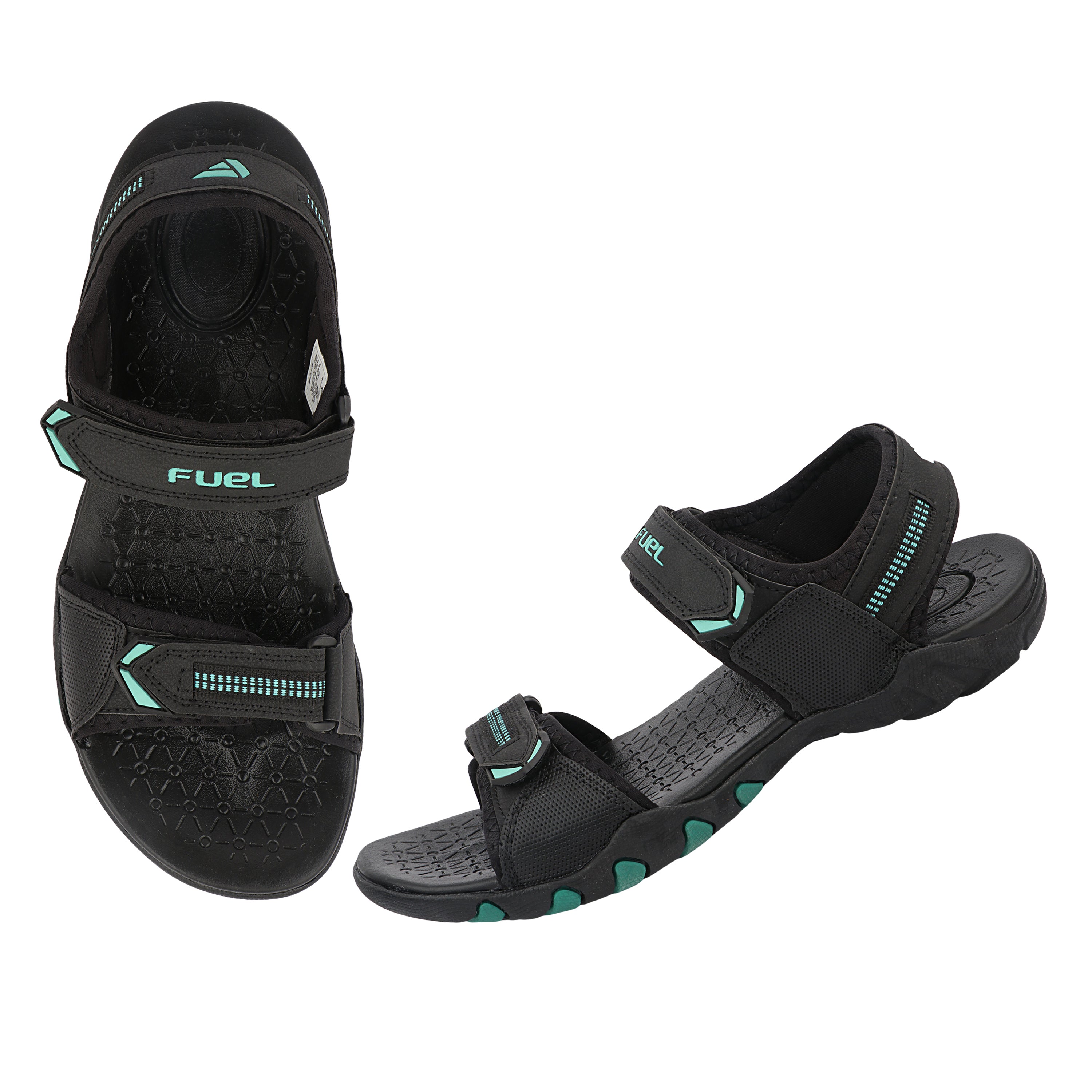 FUEL Sprandi-01 Sports Sandals for Men | Lightweight Walking & Outdoor Sandals | Breathable Mesh + Rexine | Easy Velcro Fit | EVA + TPR Sole | Cushioned Footbed (Aqua)