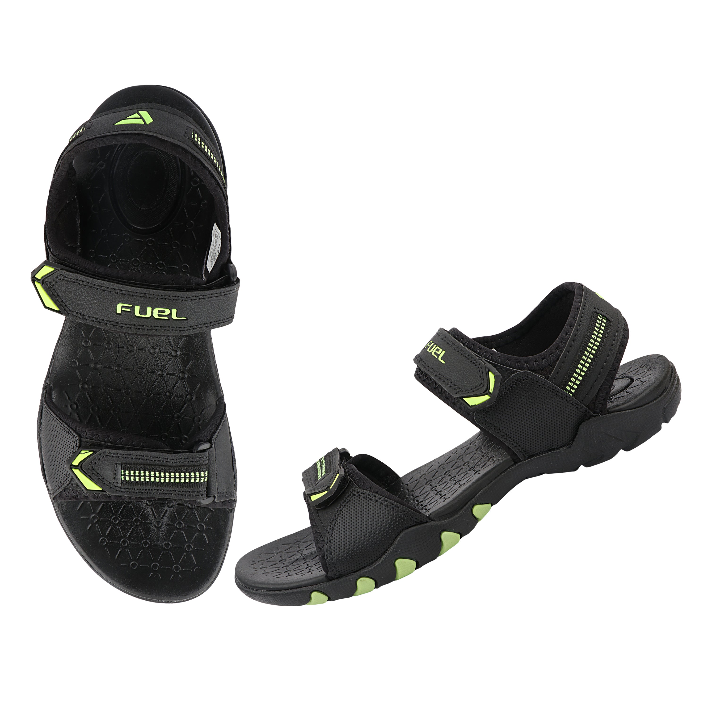 FUEL Sprandi-01 Sports Sandals for Men | Lightweight Walking & Outdoor Sandals | Breathable Mesh + Rexine | Easy Velcro Fit | EVA + TPR Sole | Cushioned Footbed (P.Green)