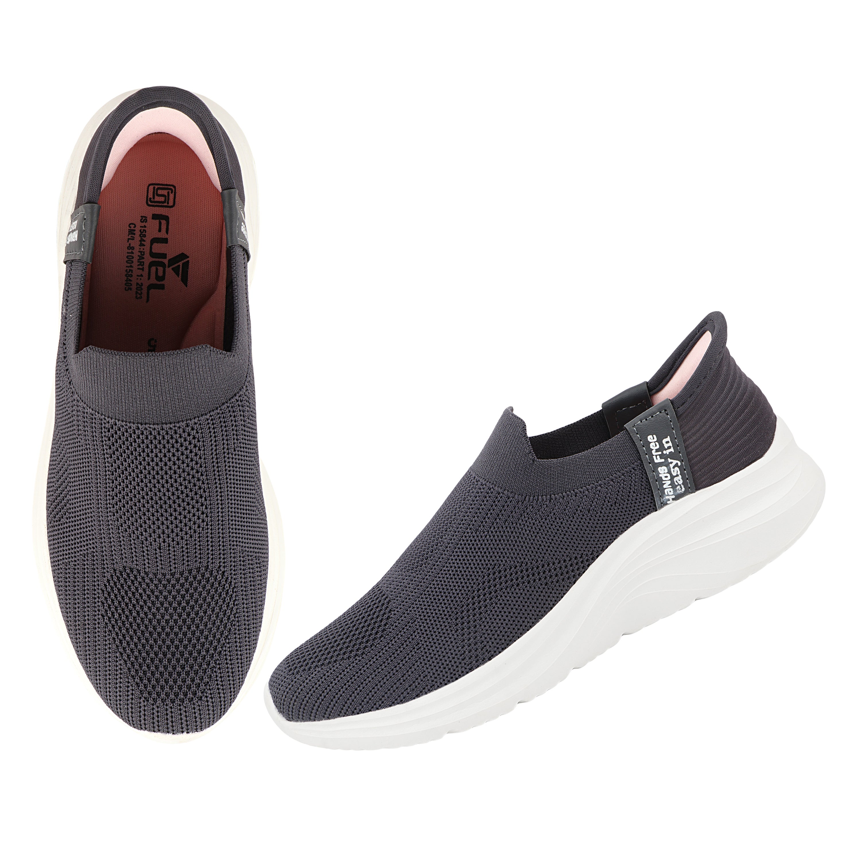 FUEL Gloria Women's Slip-On Shoes | Lightweight Casual Shoes | Soft Knitted Fabric Upper | Easy Slip-On Design | EVA Sole | Cushioned Footbed | Comfortable Everyday Footwear (Grey)