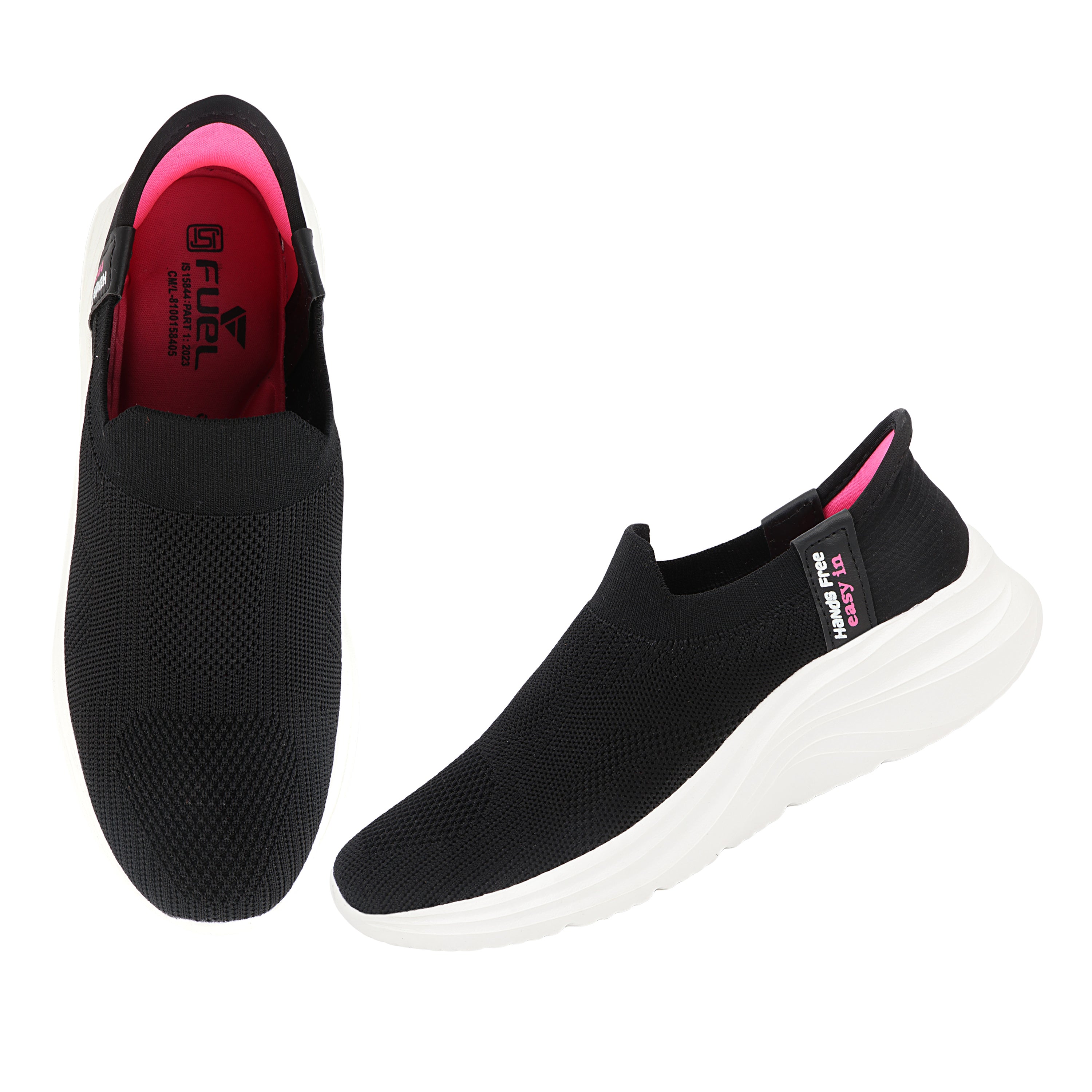 FUEL Gloria Women's Slip-On Shoes | Lightweight Casual Shoes | Soft Knitted Fabric Upper | Easy Slip-On Design | EVA Sole | Cushioned Footbed | Comfortable Everyday Footwear (Black)