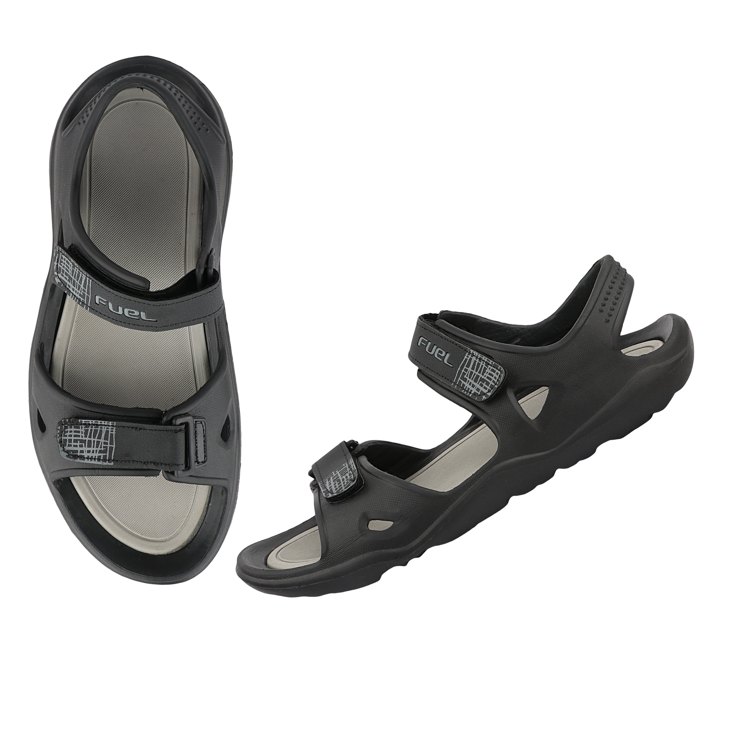 FUEL Jacob-01 Sports Sandal – Comfortable & Durable EVA Footwear with Adjustable Velcro Closure and Cushioned Footbed for Walking, Casual Wear & Outdoor Activities (Black)