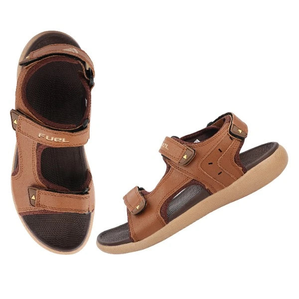 FUEL Men’s XO-Power-04 Tan Beige Sandals with Lycra and Rexine Upper, Lightweight EVA Sole, Comfortable Open Toe Design, (Tan)
