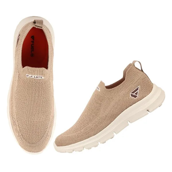FUEL Flash-03 Men’s Casual Shoes, Beige Textured Slip-On Footwear with Chunky White Sole for Everyday Wear, (Beige)