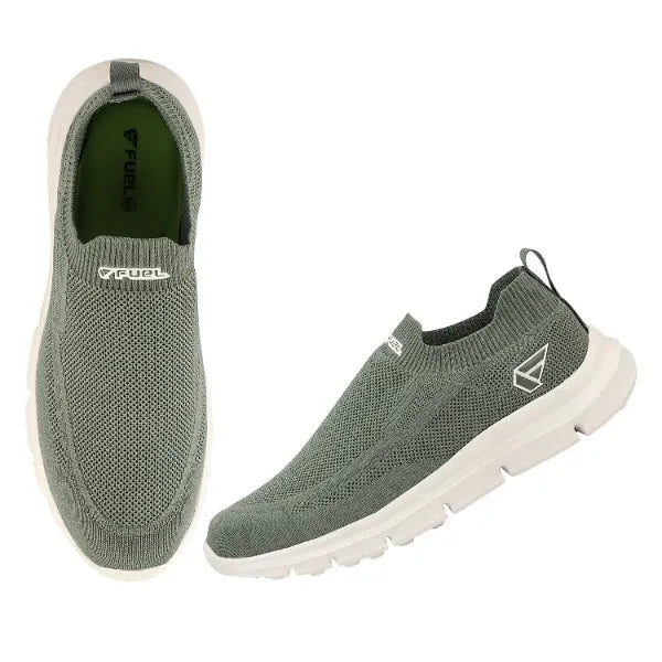 FUEL Flash-03 Men’s Casual Shoes, Green Textured Slip-On Footwear with Chunky White Sole for Everyday Wear, (Green)