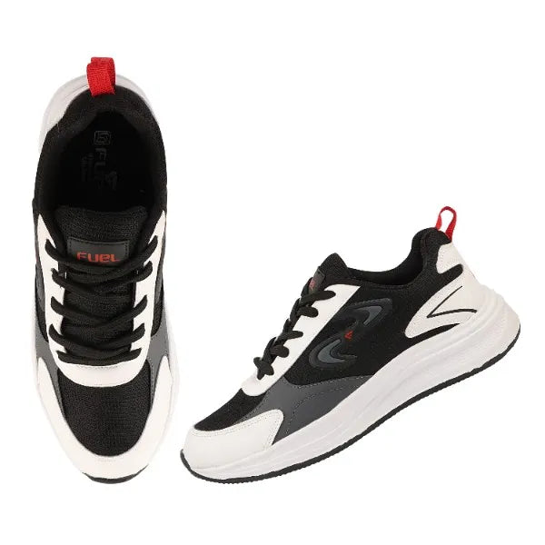 FUEL XO-Blaze Shoes for Men – Stylish & Lightweight Lycra Upper Shoes with Comfortable EVA Insole and Durable Sole for Everyday Casual Wear, (Black, White)