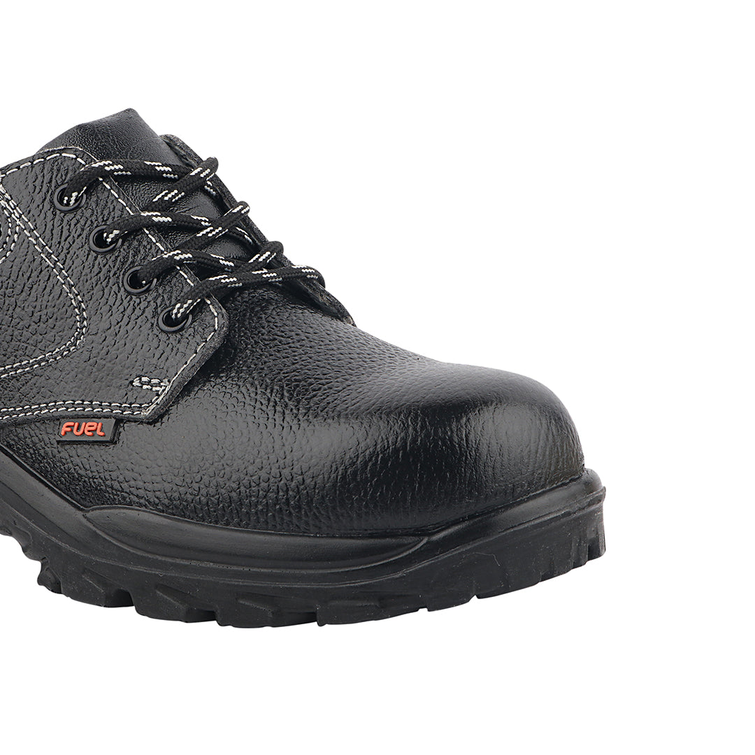 Fuel Falcon-01 Genuine Leather Safety Shoes for Men's Steel Toe Cap With Single Density PU Sole (Black)