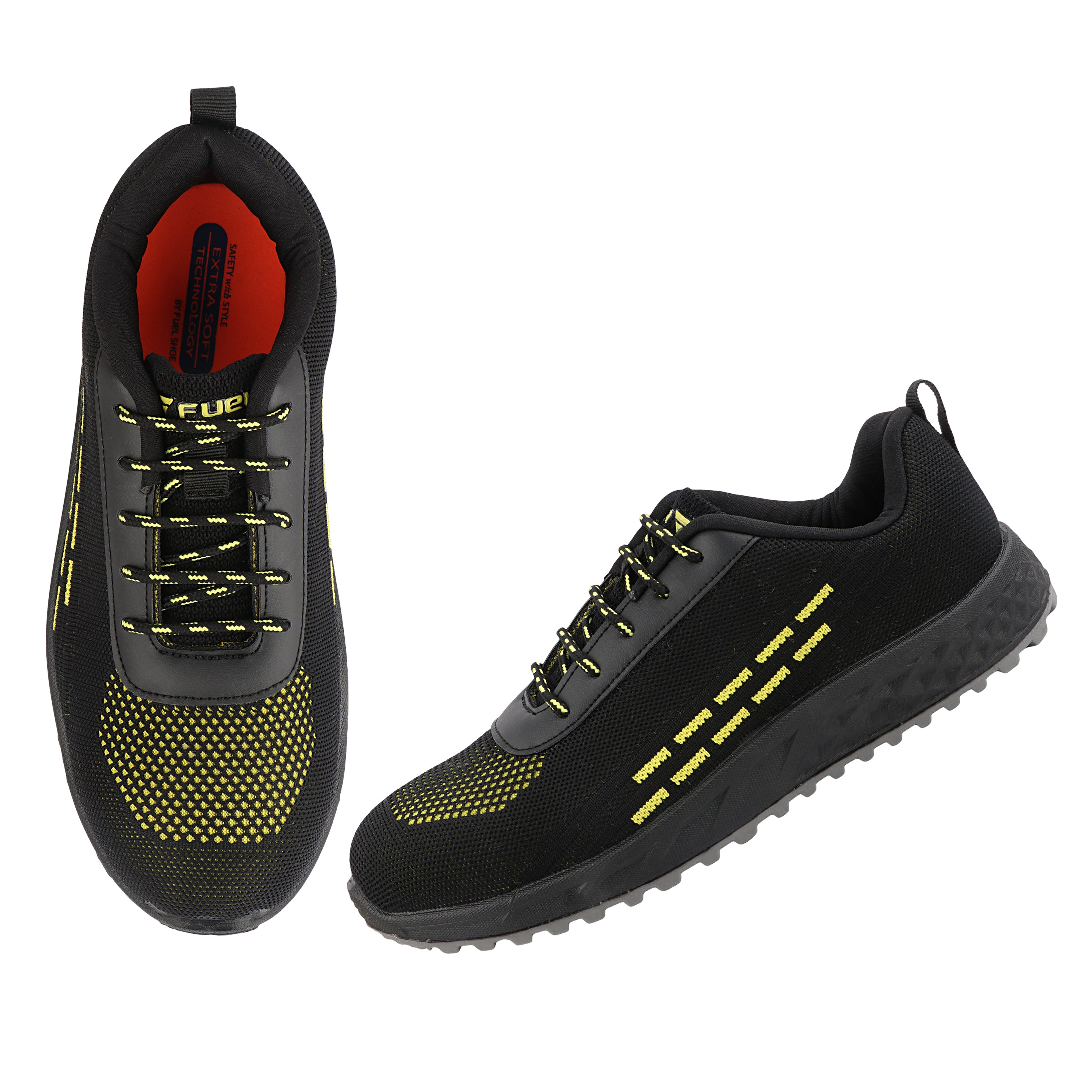 FUEL Armour 1 DD ISI Marked Strong Knitting Upper Breathable Safety Shoes for Men's Steel Toe Cap With Double Density Rubberized PVC Sole (Black)