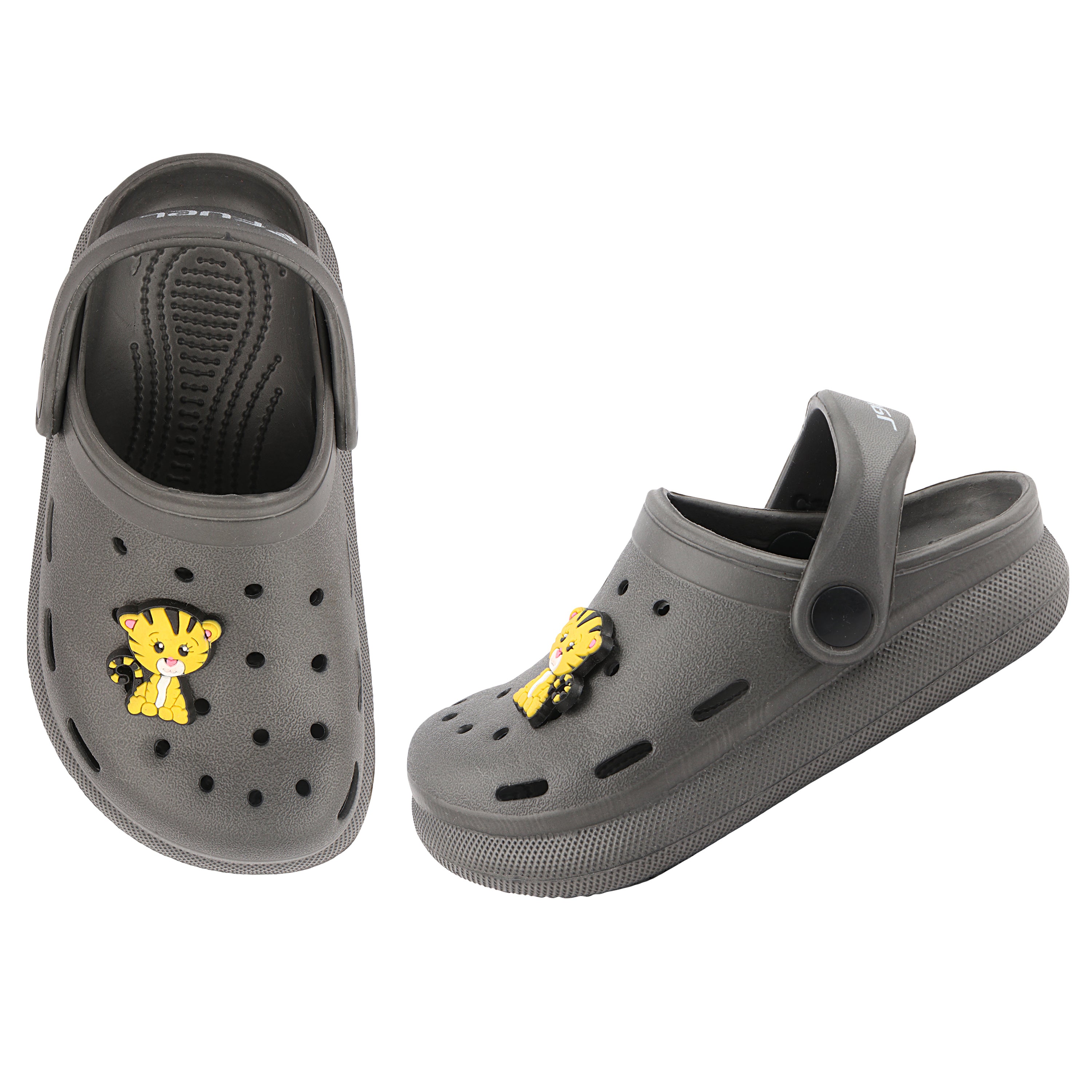 FUEL Hooper Lightweight & Comfortable Pull-On Casual Clogs with Cushioned Footbed for Kids (D.Grey)