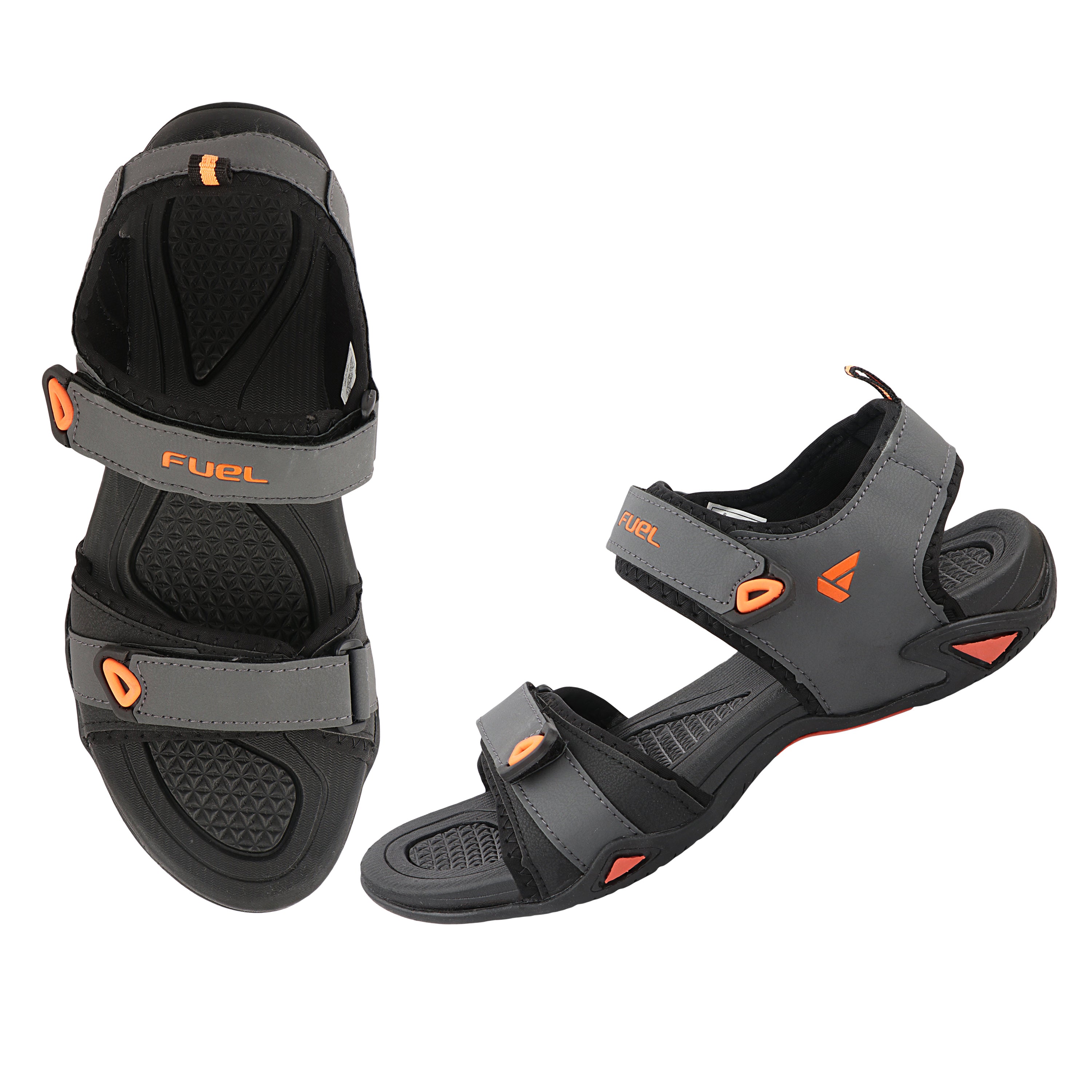 FUEL Vento-02 Comfortable & Light-weight Sandals For Men's (Grey-Orange)