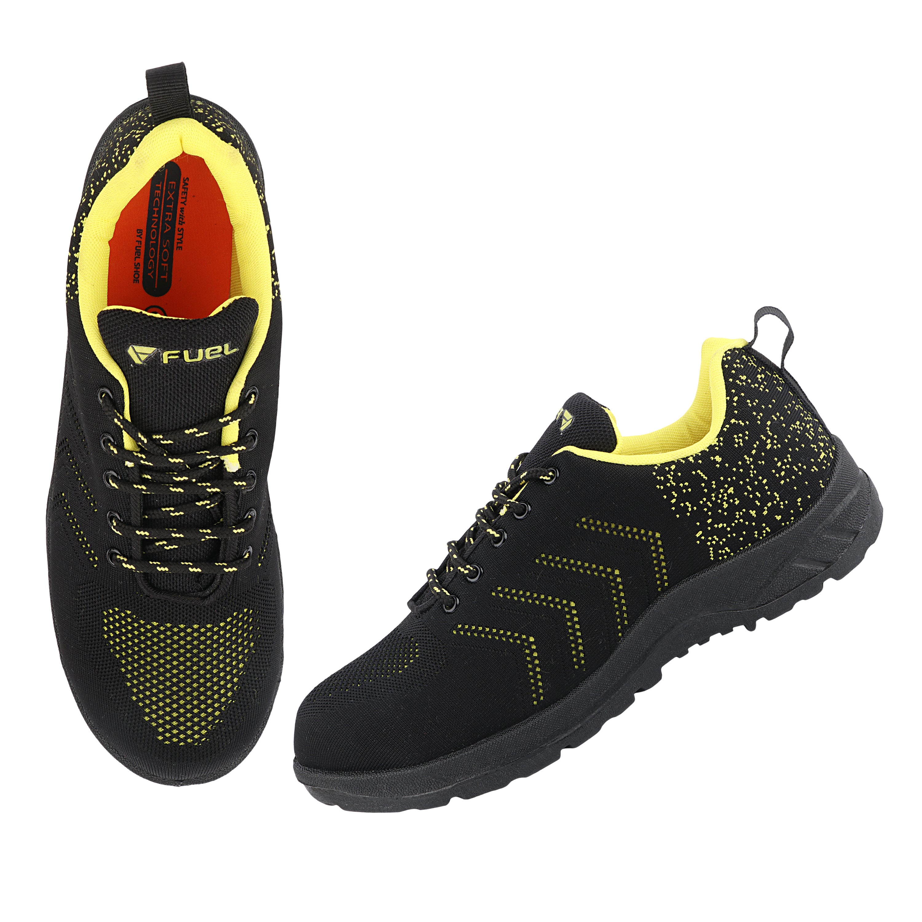 FUEL Arsenal Lightweight Safety Shoes for Men – Durable Industrial Sports Design with Strong Knitted Upper, PVC Sole, and 100J Metallic Toe Cap (UK 6–11)