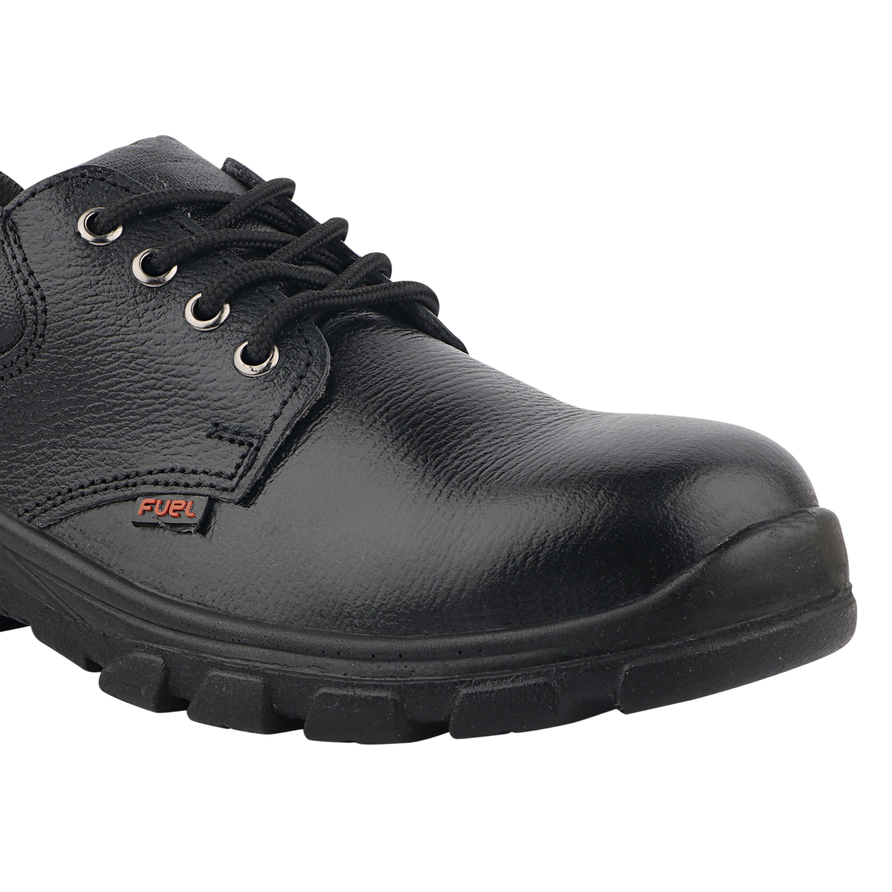 Fuel Spear Genuine Leather Safety Shoes for Men's Steel Toe Cap With Single Density PU Sole (Black)