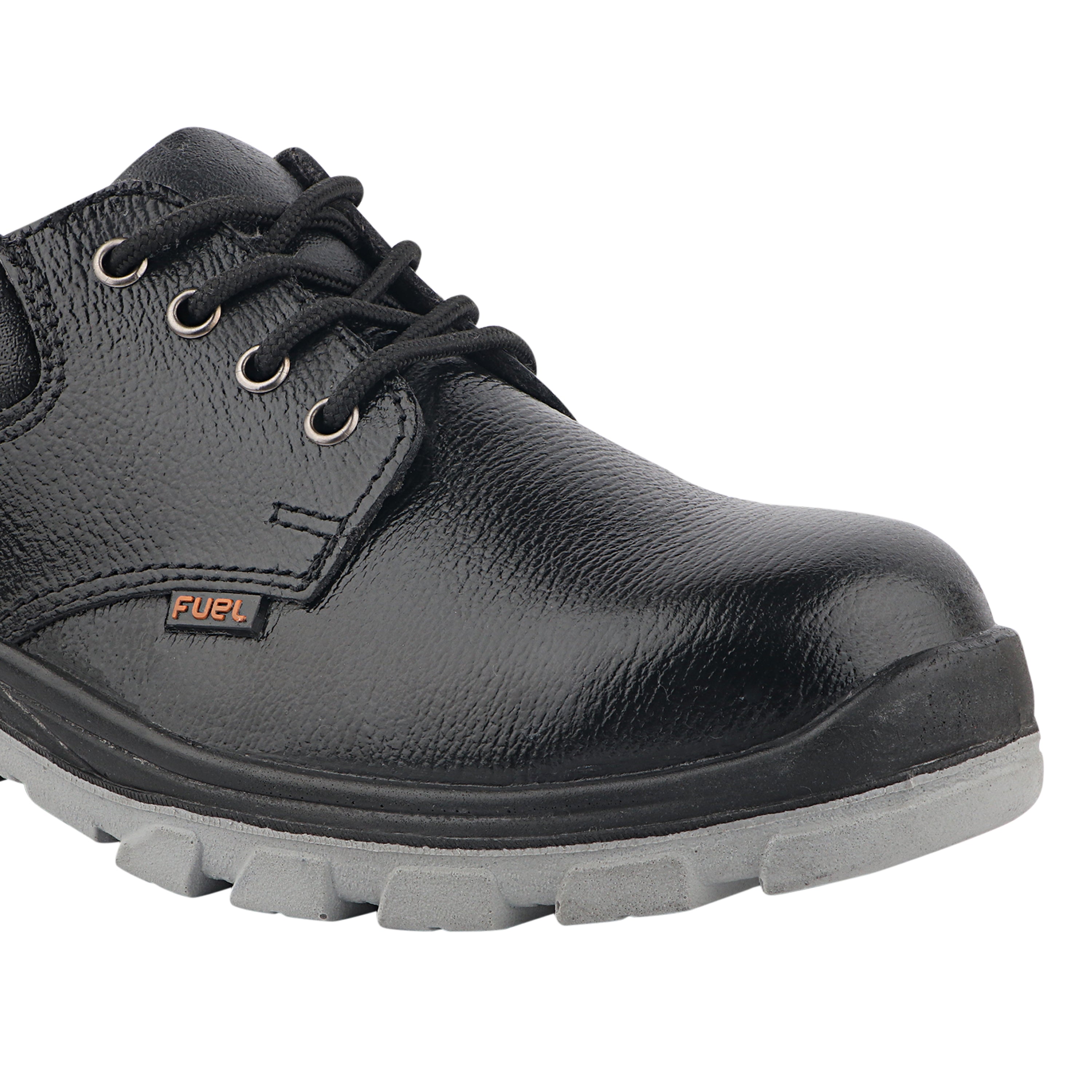 Fuel Spear Genuine Leather Safety Shoes for Men's Steel Toe Cap With Double Density PU Sole (Black)