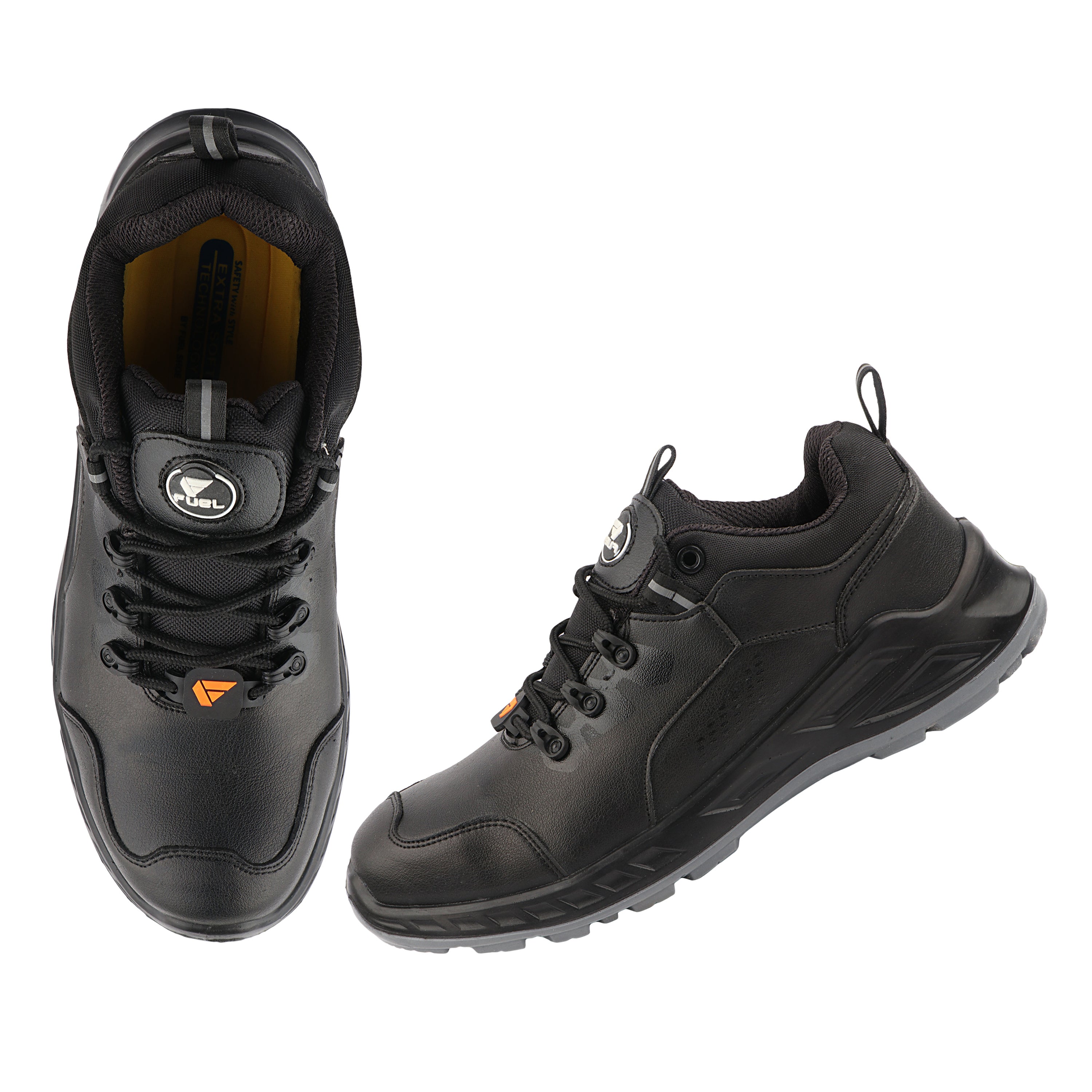 FUEL Smith-01 200J Metallic Toe Cap Micro Fiber Upper Safety Shoes for Men with PU Double Density Sole (Black)