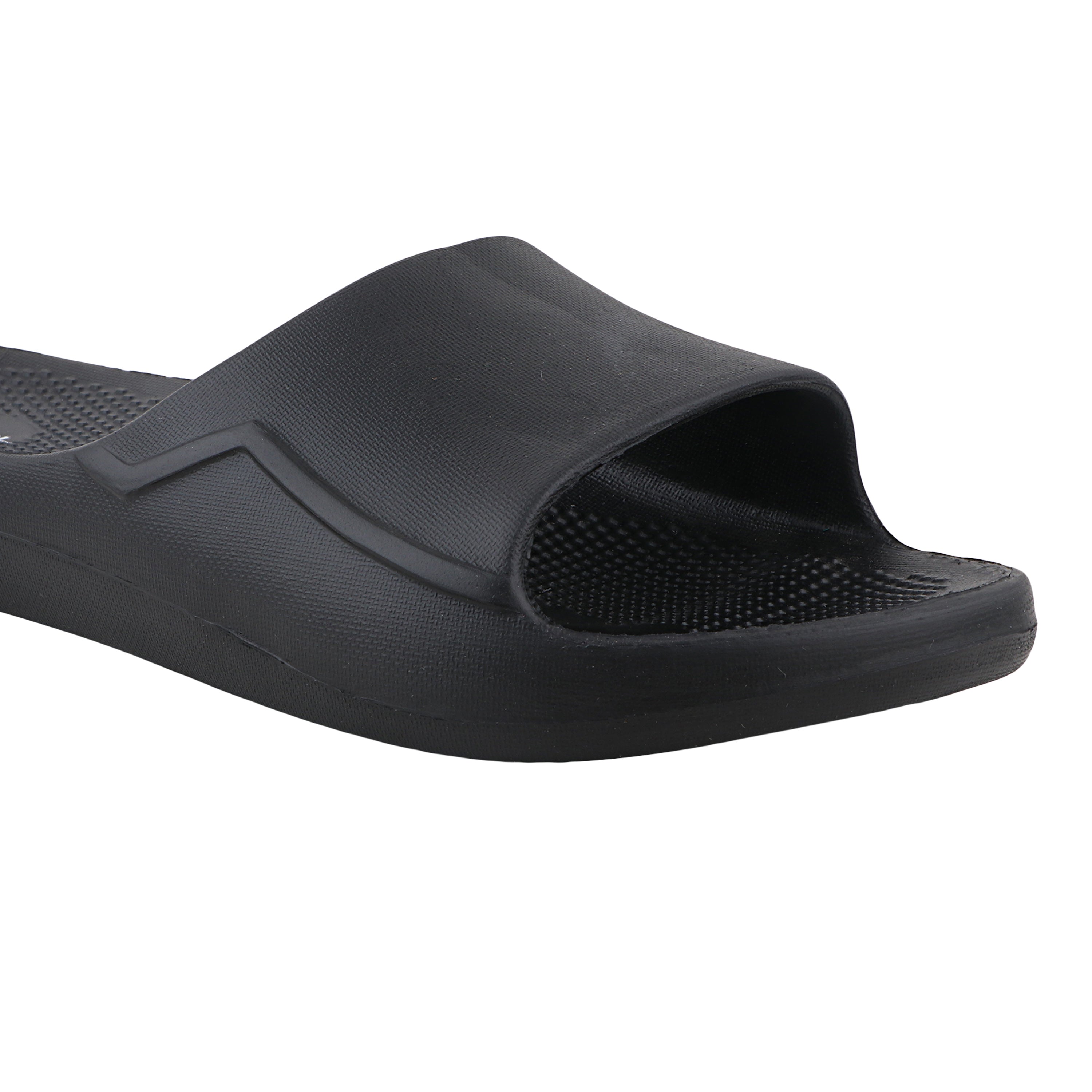 Fuel Swift Black Comfort Slides with Textured EVA Sole, Anti-Slip Slip-On Slippers
