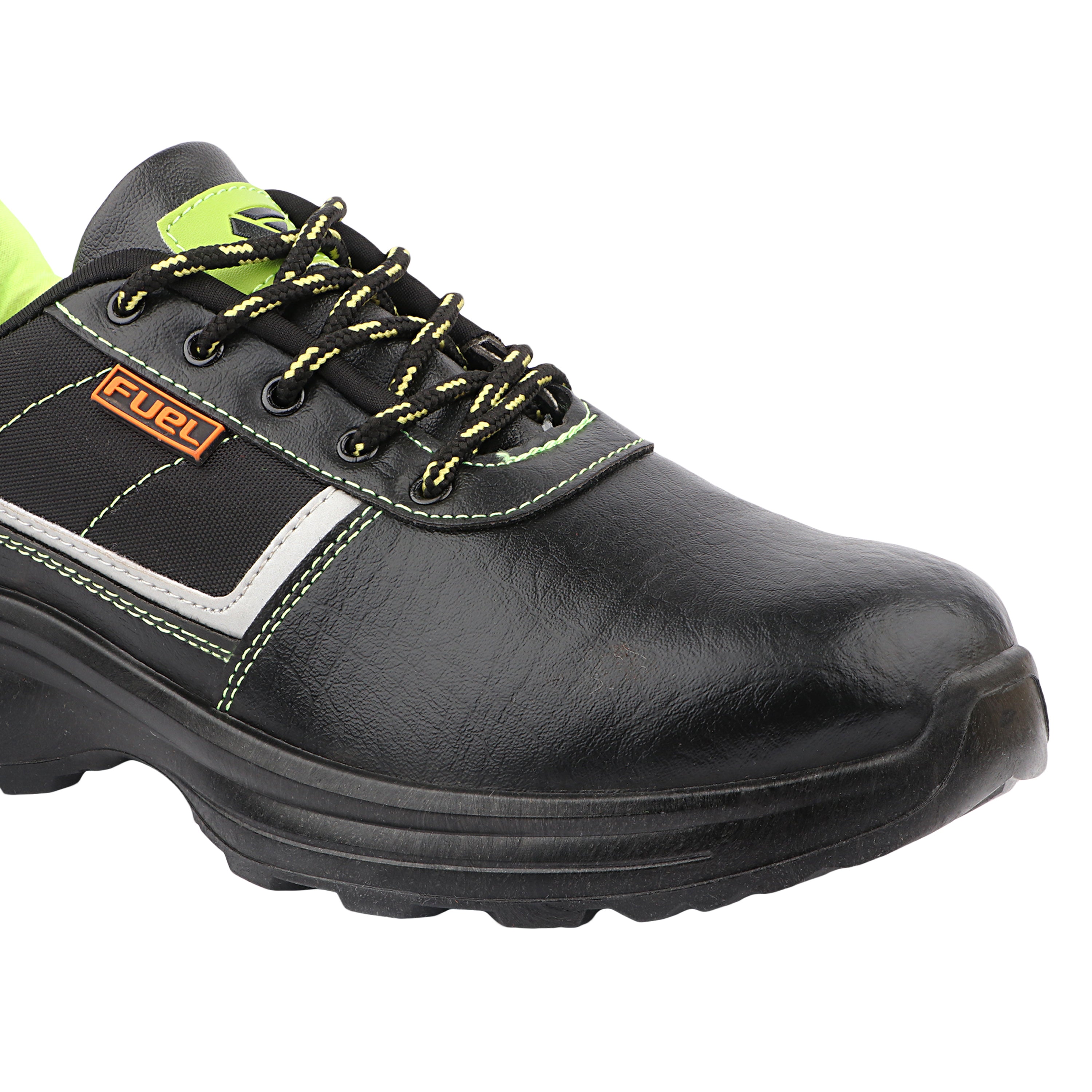 FUEL Carbon Steel Toe Safety Shoes – 100J Impact Protection, Rexine & Fabric Upper, Industrial Work Shoes (Black)