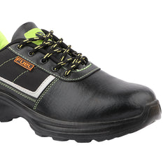 FUEL Carbon Steel Toe Safety Shoes – 100J Impact Protection, Rexine & Fabric Upper, Industrial Work Shoes (Black)