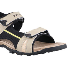 FUEL Punch-01 Sports Sandal for Men – Flexible Lycra Upper with Adjustable Velcro Closure, Cushioned Footbed & Durable Rubber + EVA Sole for Walking, Travel & Everyday Wear (Beige)