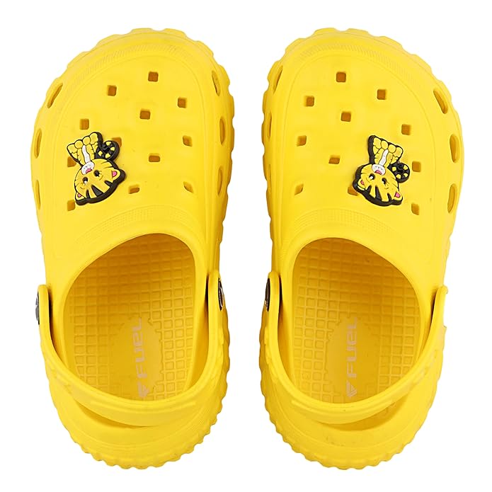 FUEL Clogs for Kids, Daily wear Comfortable, Lightweight Anti Skid Clogs Slipper for 4-10 Years Boys/Girls/Toddler (Poddle-Yellow)