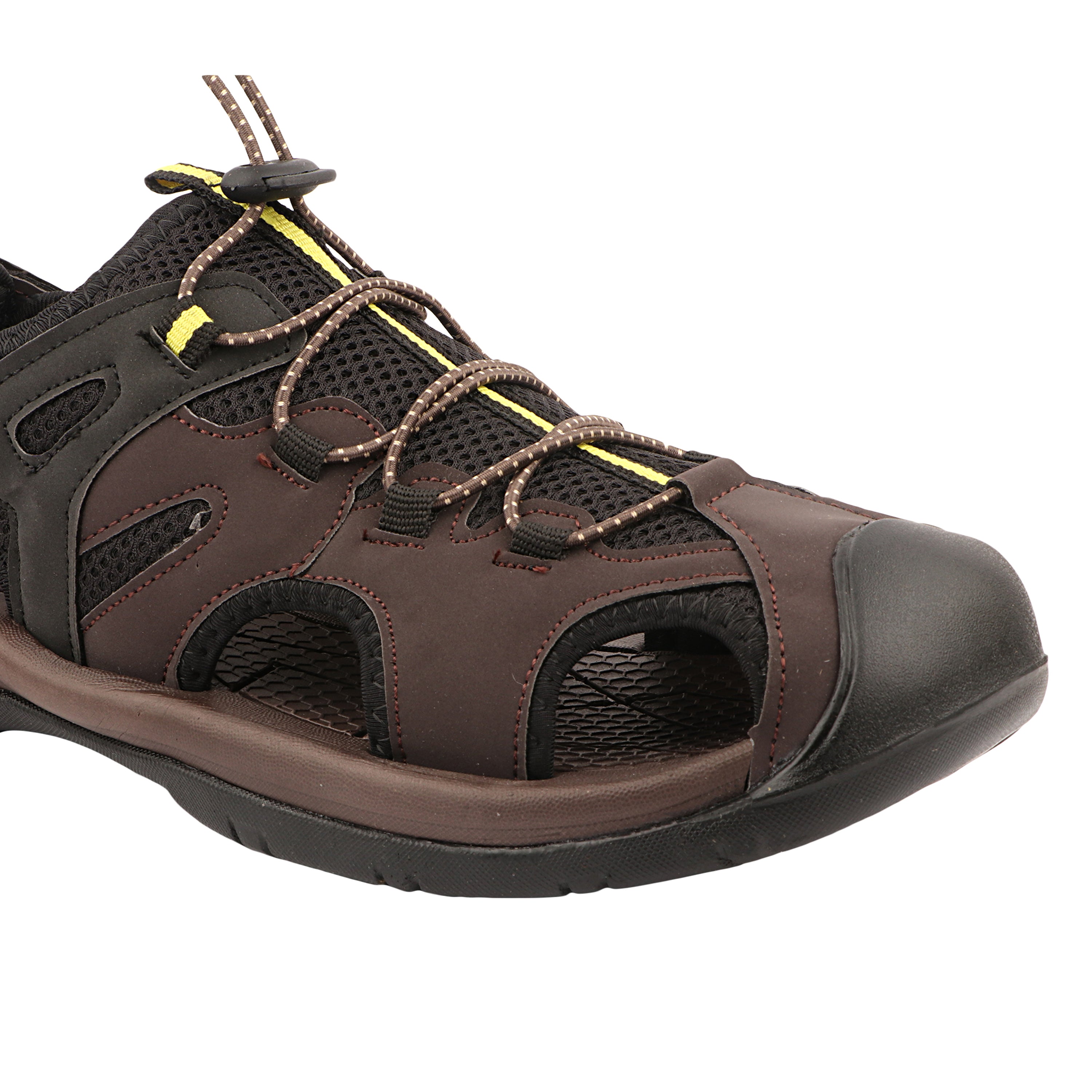 FUEL Commando-03 Fishermen Sandals | Mesh + Rexine Upper | EVA + Rubber Sole | Cushioned Footbed | Adjustable Velcro Closure (Brown)