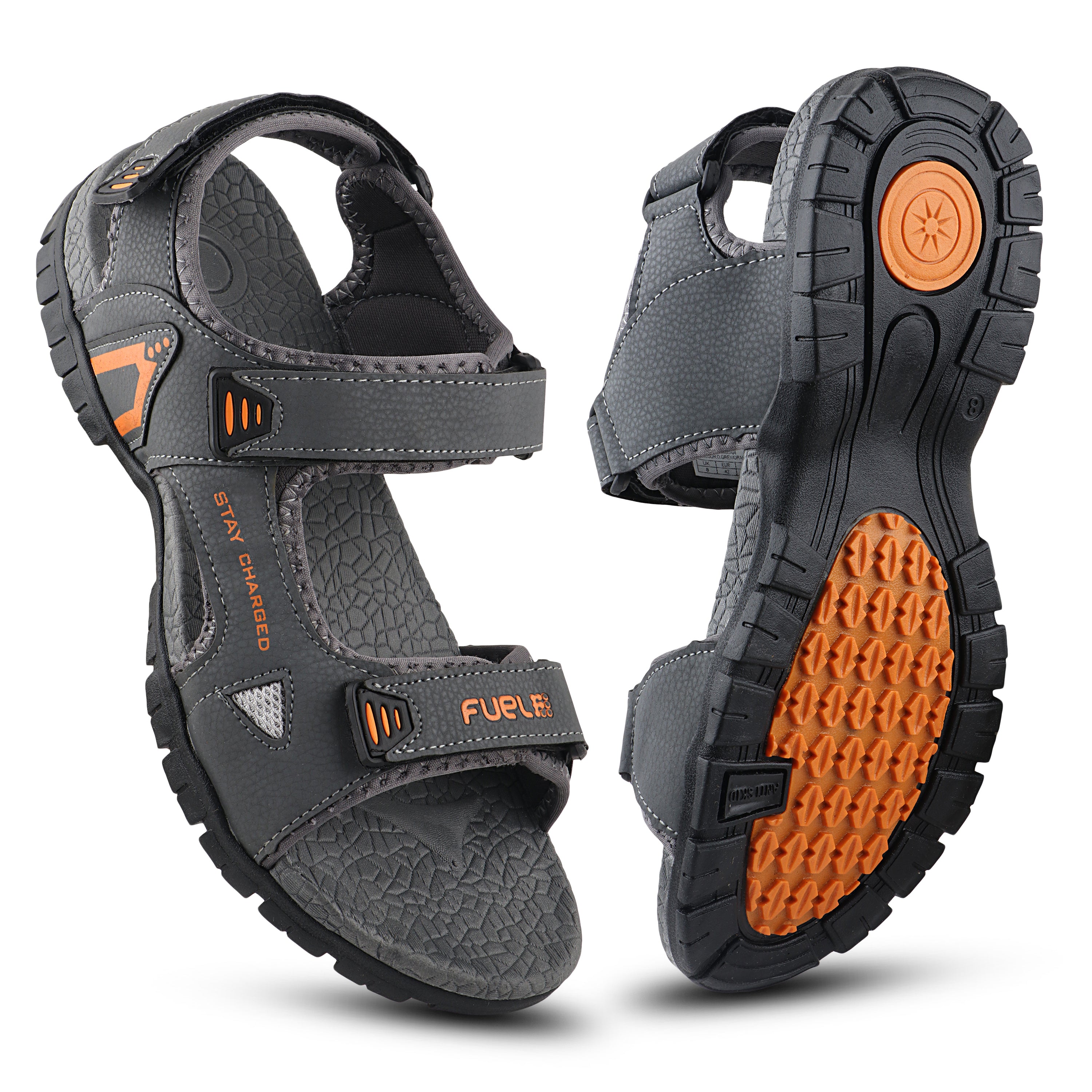 Fuel Rambo-04 sandal for man  (Dark Grey & Orange)