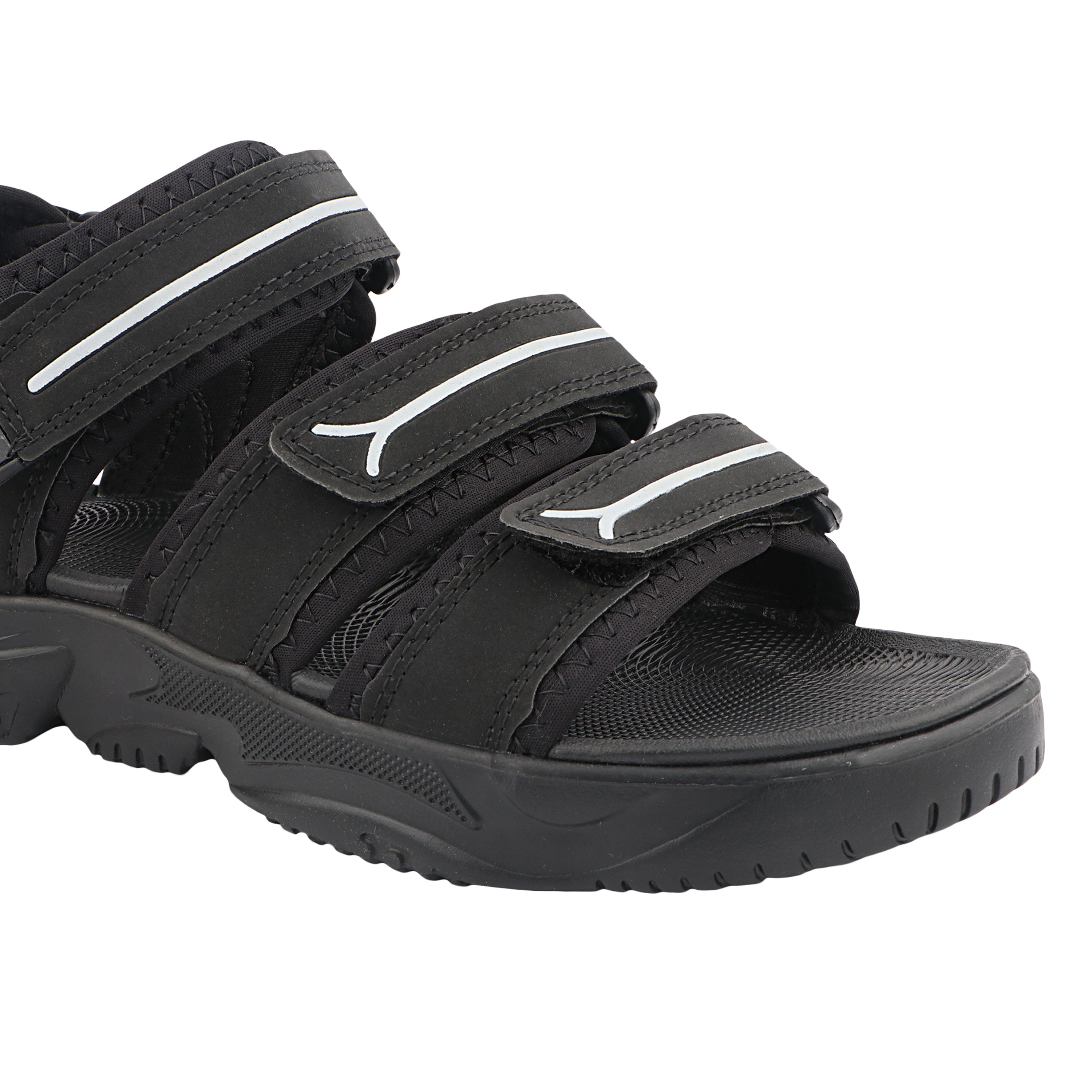 FUEL Keta Chunky Sandals for Men – Comfortable Lycra + Rexine Upper with Velcro Closure, Cushioned Footbed & Lightweight EVA Sole for Casual and Regular Wear (Black)
