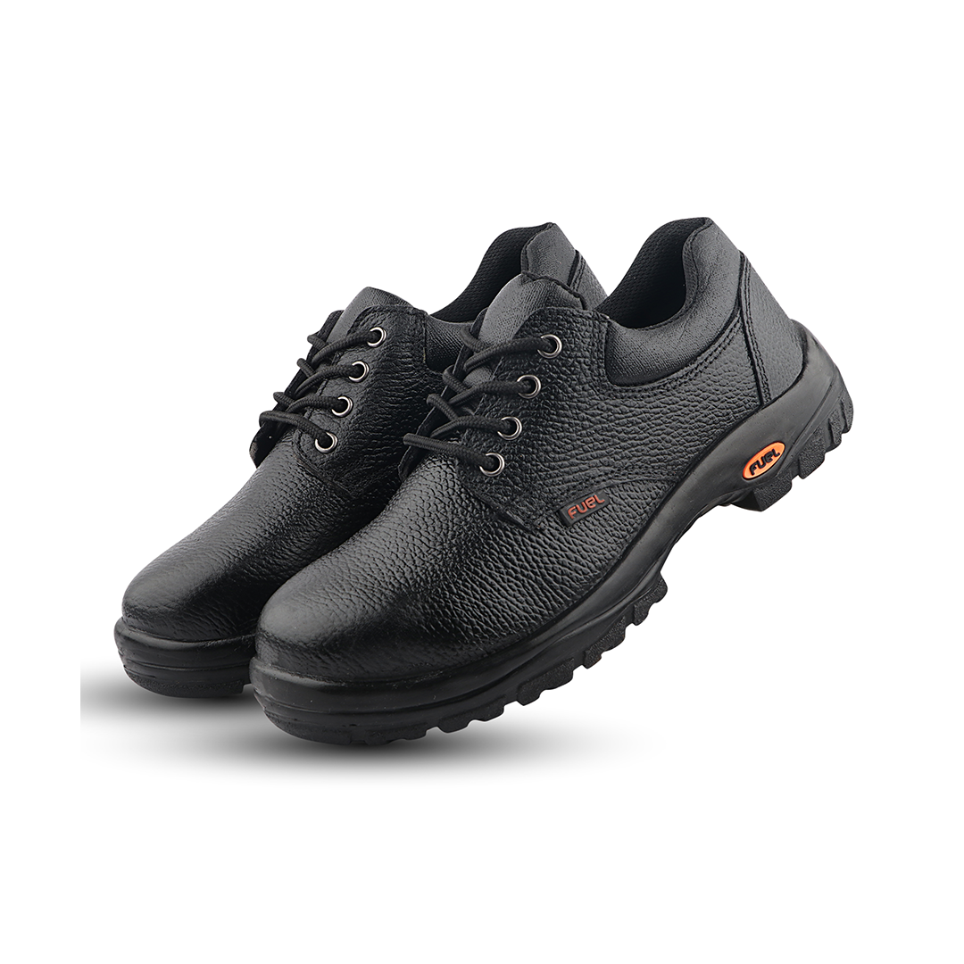 Fuel Falcon-01 Genuine Leather Safety Shoes for Men's Steel Toe Cap With Single Density PU Sole (Black)