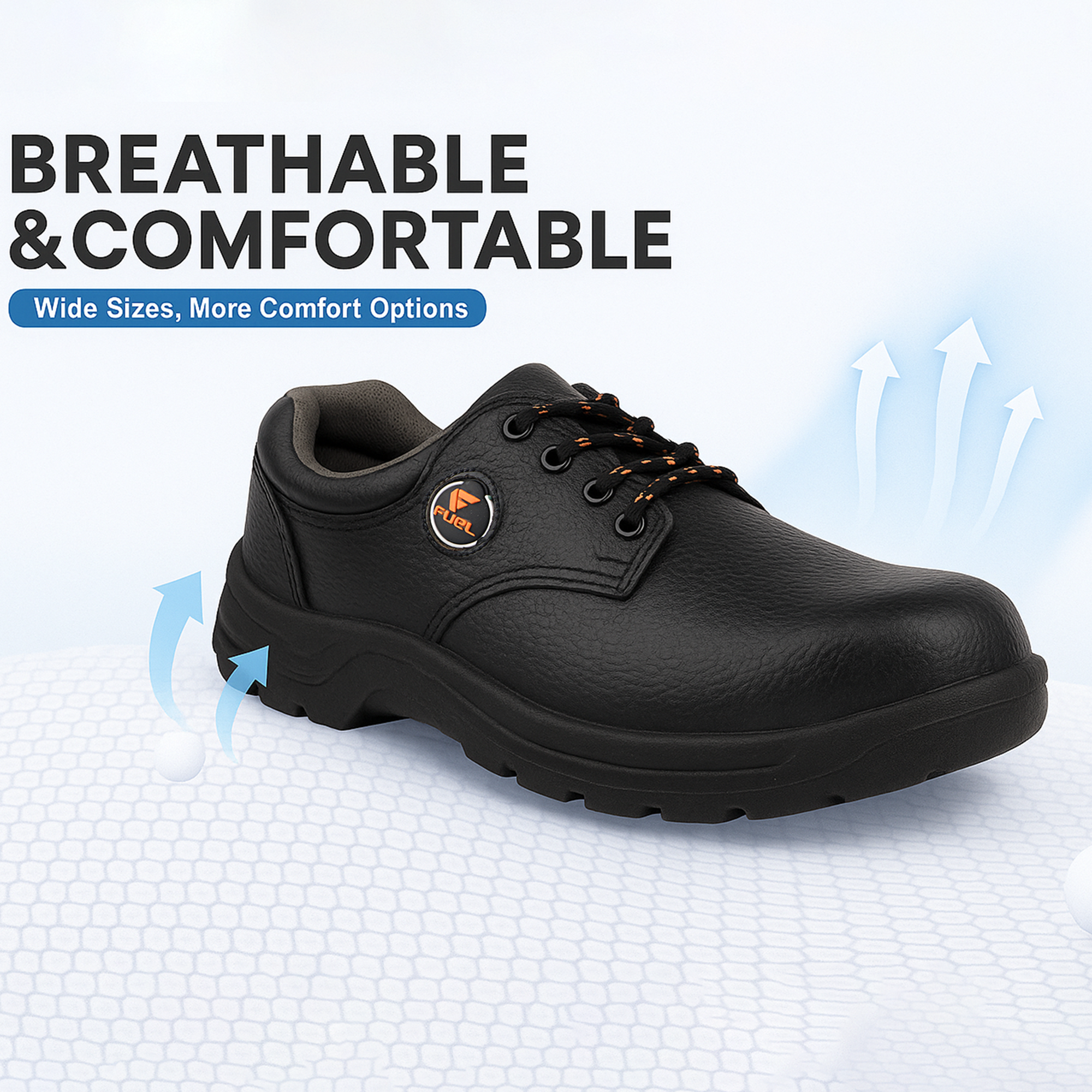 Fuel Arsenal LC Genuine Leather Safety Shoes for Men's Steel Toe Cap With Single Density PVC Sole (Black)