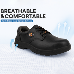 Fuel Arsenal LC Genuine Leather Safety Shoes for Men's Steel Toe Cap With Single Density PVC Sole (Black)