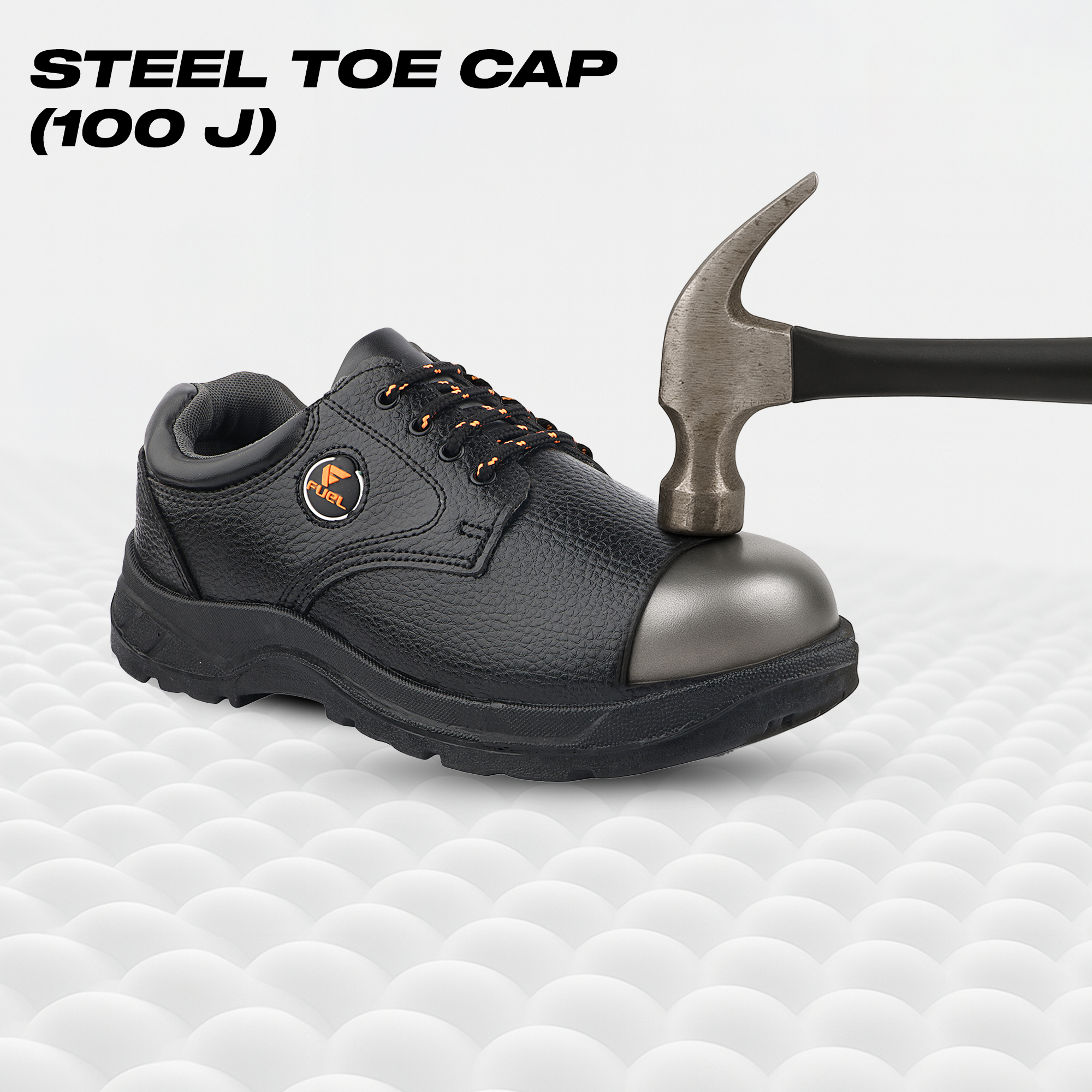 Fuel Arsenal LC Genuine Leather Safety Shoes for Men's Steel Toe Cap With Single Density PVC Sole (Black)
