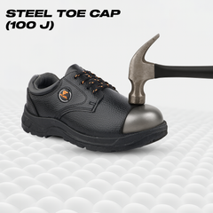 Fuel Arsenal LC Genuine Leather Safety Shoes for Men's Steel Toe Cap With Single Density PVC Sole (Black)