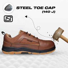 FUEL Armour 3 DD ISI Marked Synthetic Fabric Breathable Safety Shoes For Men's Steel Toe Cap With Double Density Rubberized PVC Sole (Brown)