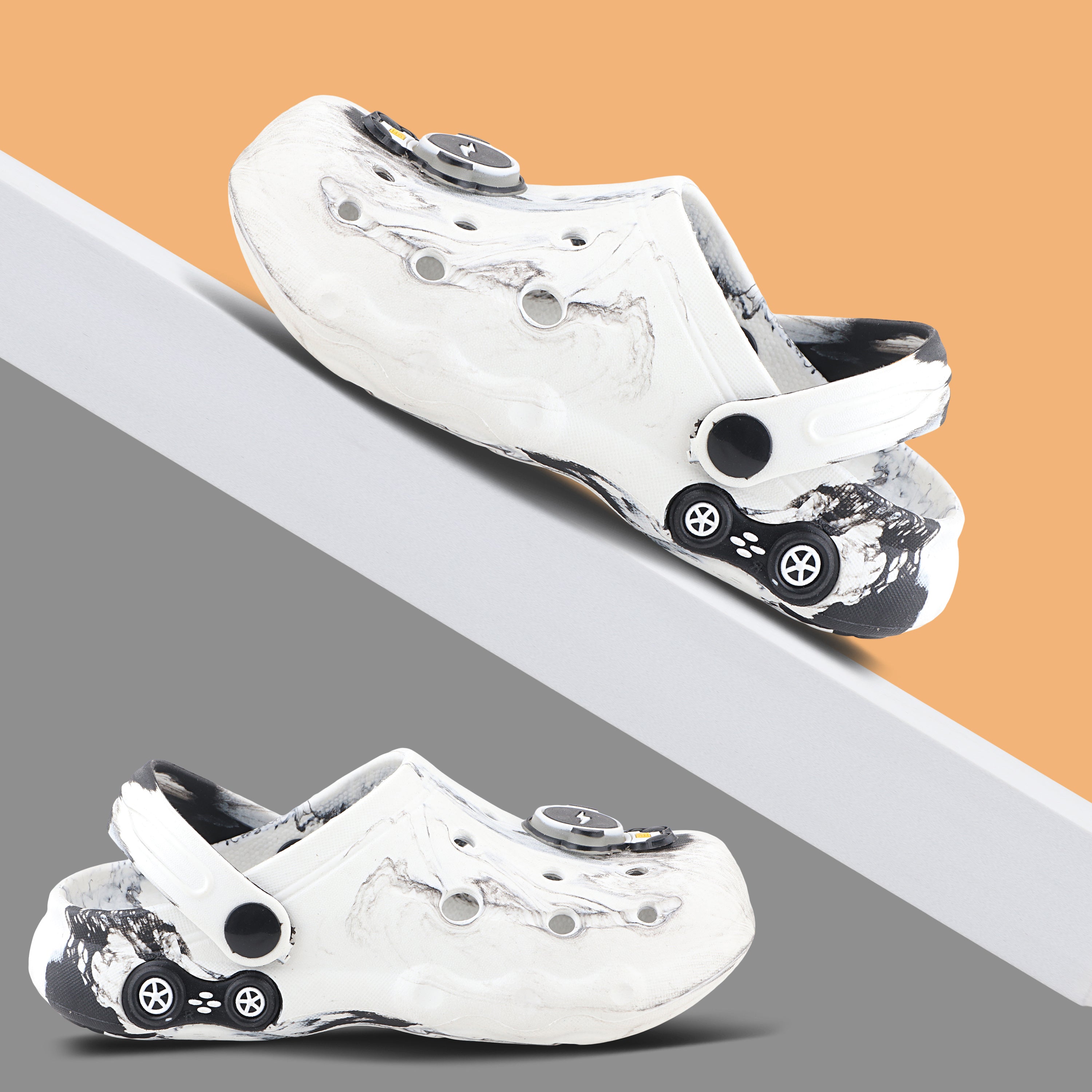 FUEL Splash Clogs Slipper for 4-10 Years Boys/Girls (White & Black)