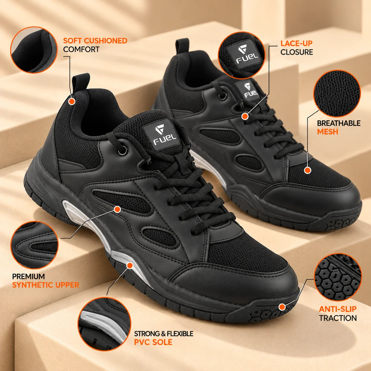 FUEL Snow Lightweight & Durable Lace-Up Sports Shoes for Men's (Black)